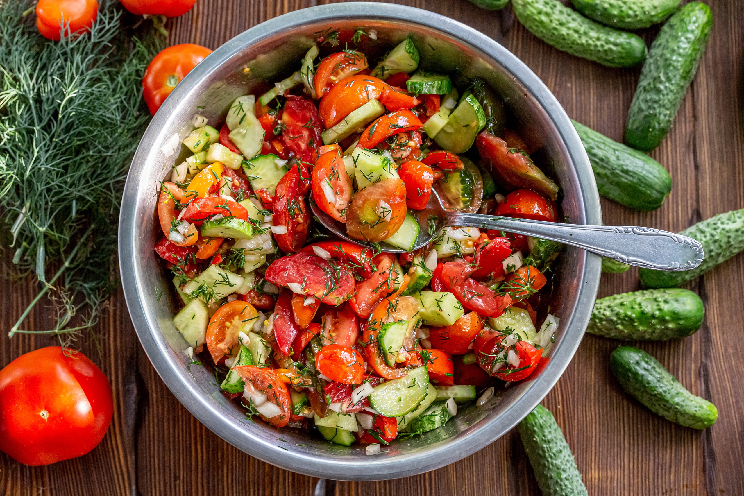 Colorful Vegetables Food Cucumber Cucumbers Tomatoes Spoon 2560x1707