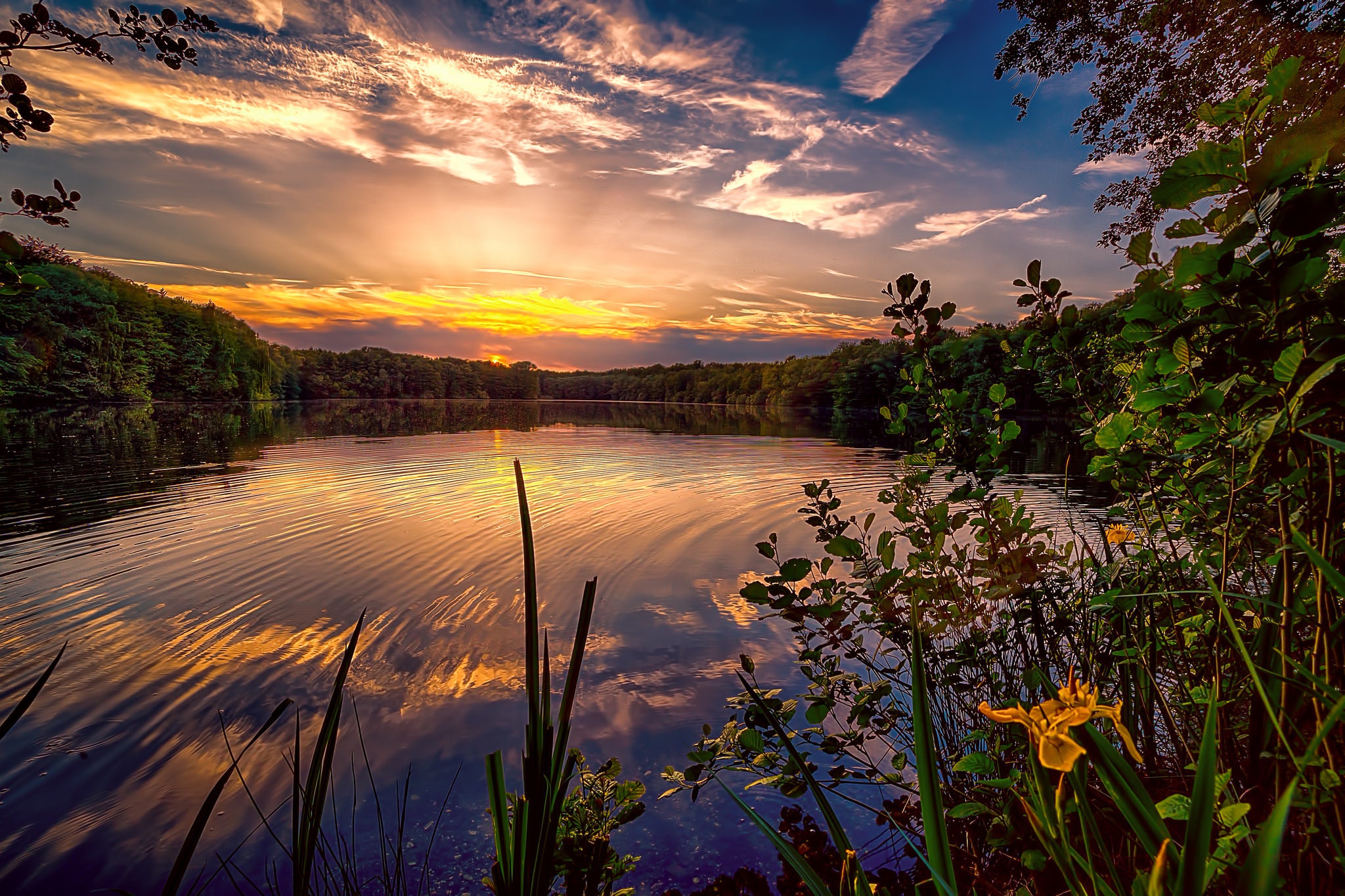 Lake Nature Reflection Sky Sunset 2048x1365
