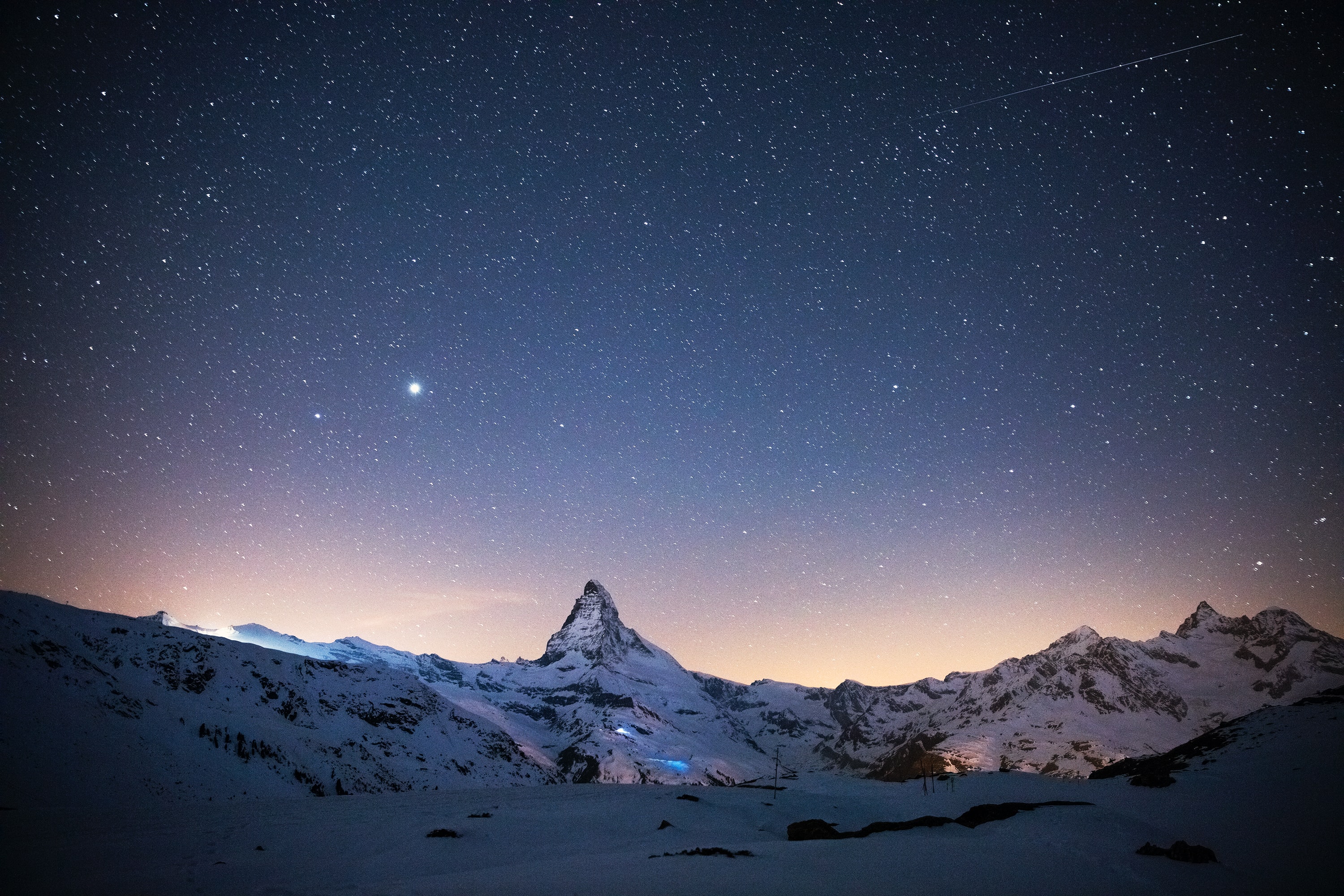 Landscape Nature Mountains Starry Night Snow 3000x2000
