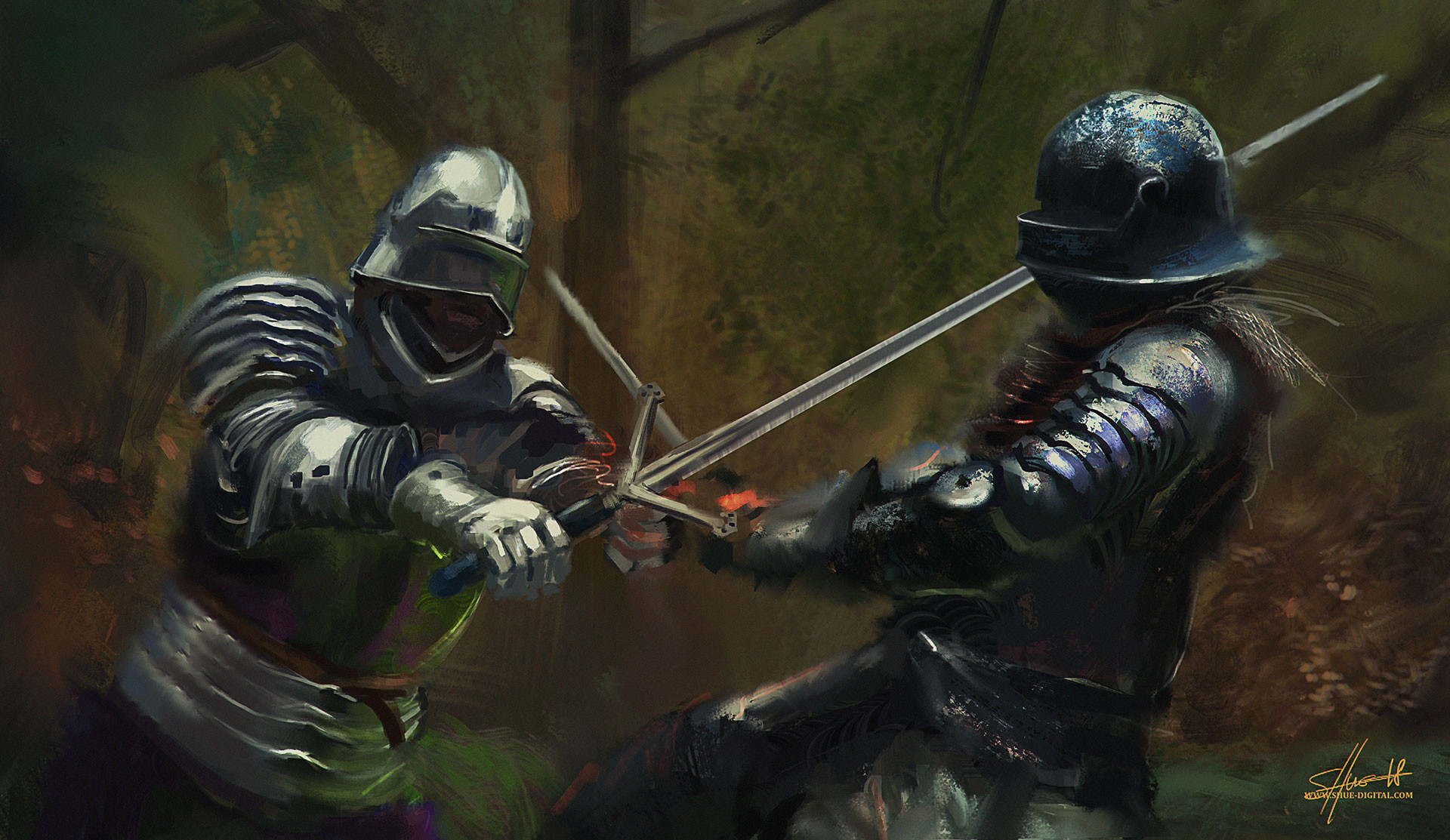 Medieval Digital Art Knight Fighting ArtStation Sebastien Hue 1920x1113