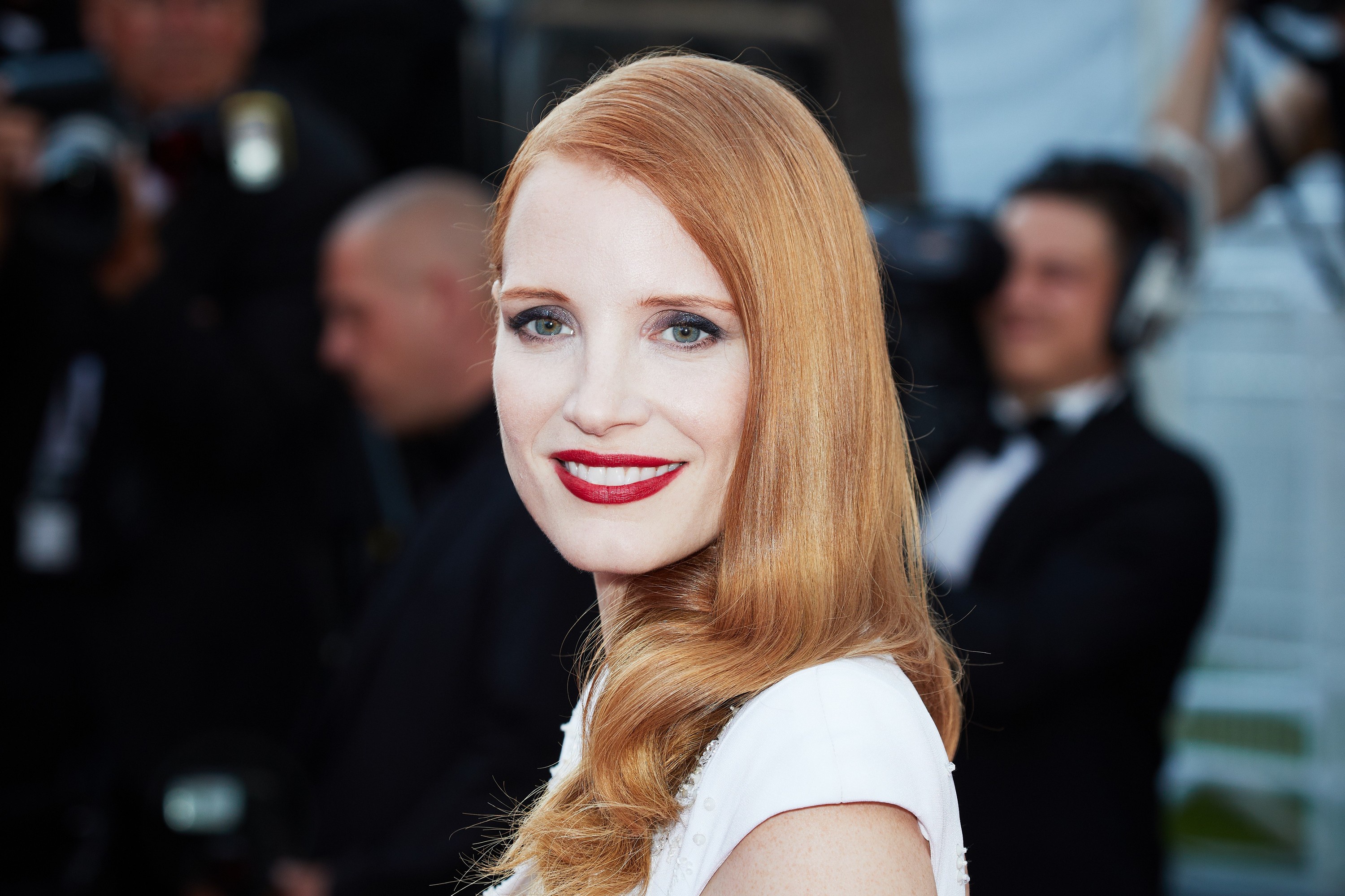 Actress American Blue Eyes Jessica Chastain Lipstick Redhead Smile 3000x2000