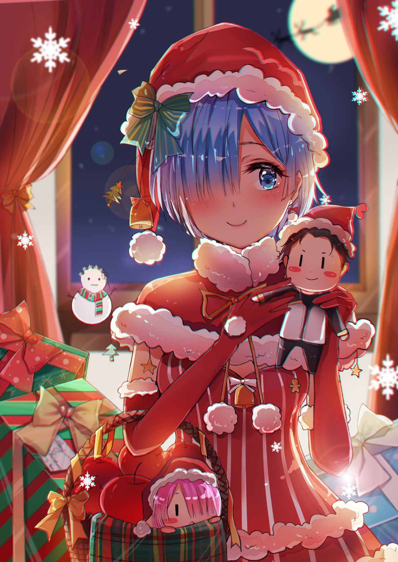 Anime Fan Art Milktower Artwork Christmas Santa Hats Santa Girl Rem Re Zero Re Zero Kara Hajimeru Is 1300x1838