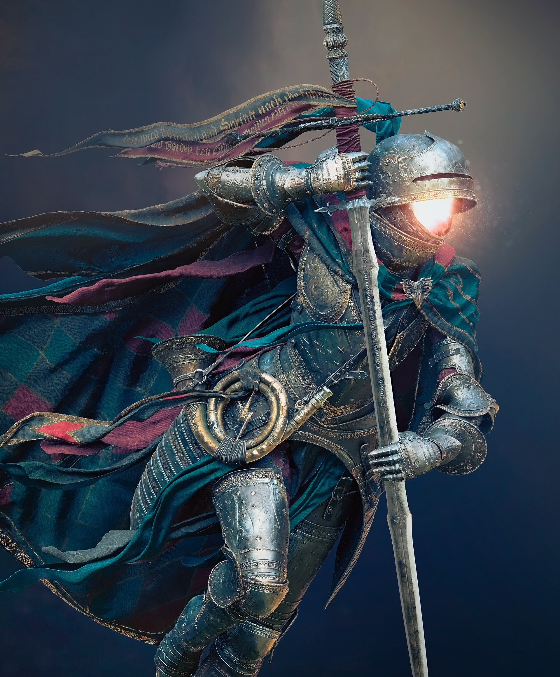 Artwork ArtStation Digital Art Fantasy Art Knight Sword Armored Michael Black 1920x2318