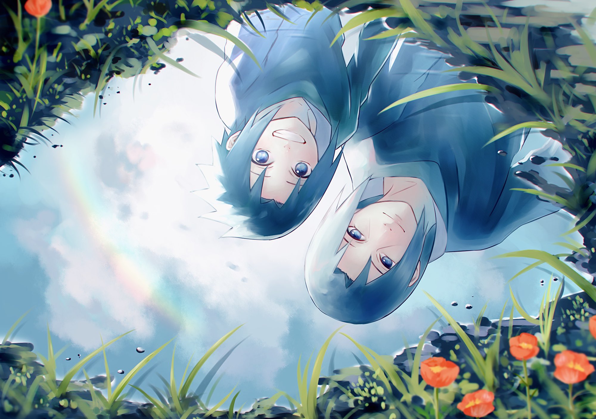 Black Hair Boy Itachi Uchiha Rainbow Reflection Sasuke Uchiha Smile Water 2000x1406