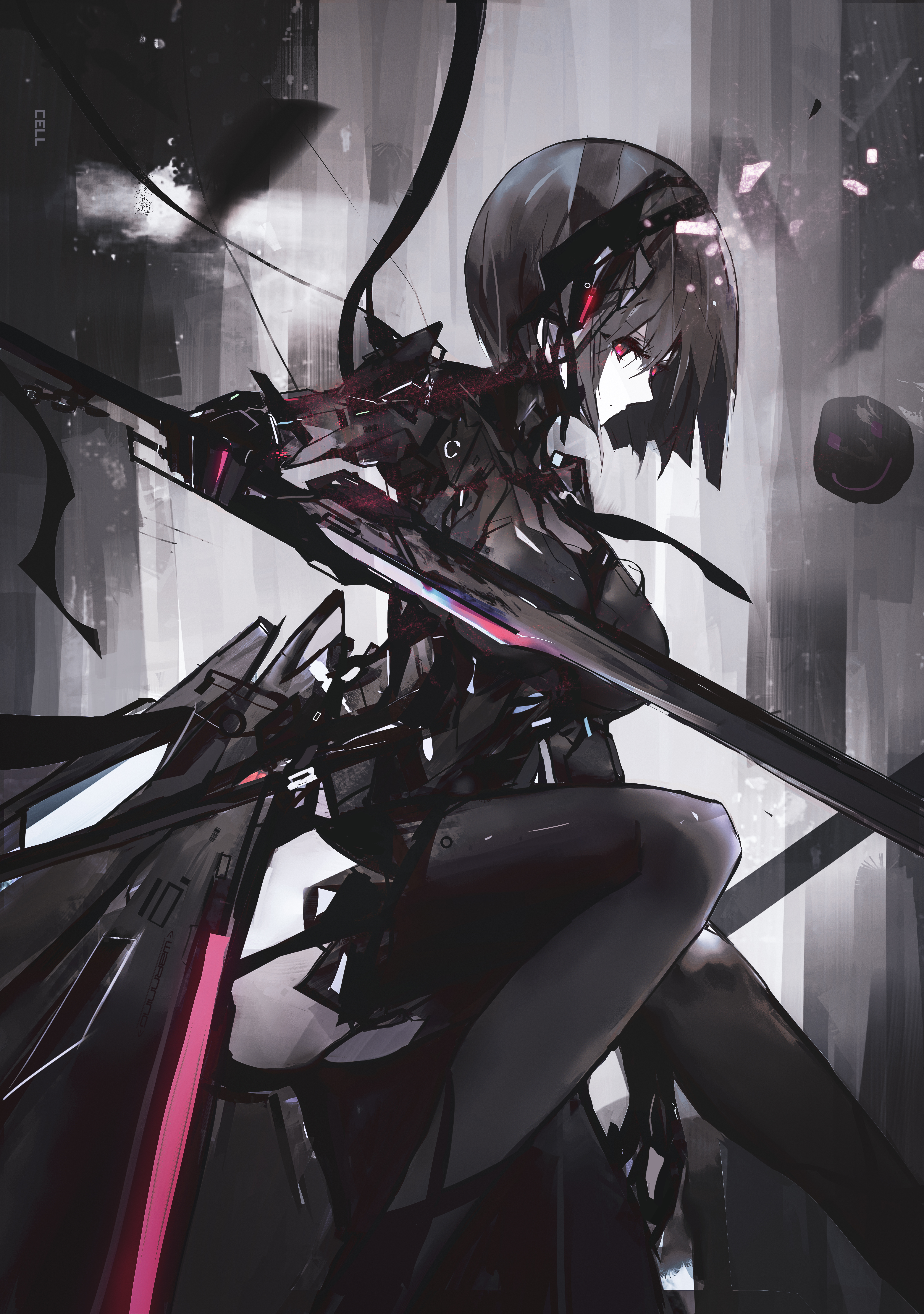 Cell Artist Portrait Display Anime Anime Girls Cyborg Girl With Weapon 4972x7073