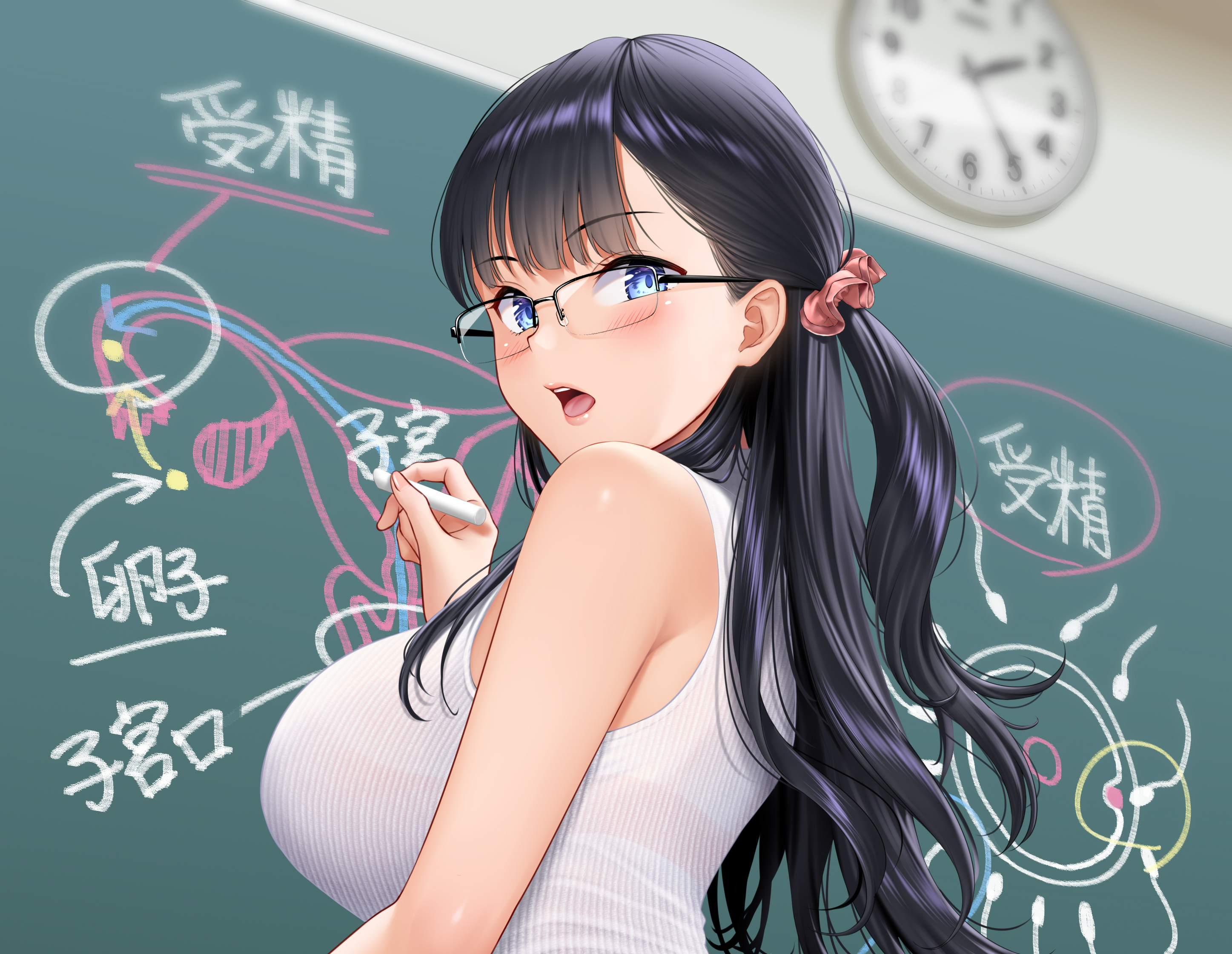 Anime Girls Re Shimashima Shimashima08123 Tank Top Dark Hair Blue Eyes Glasses Teachers 2894x2240