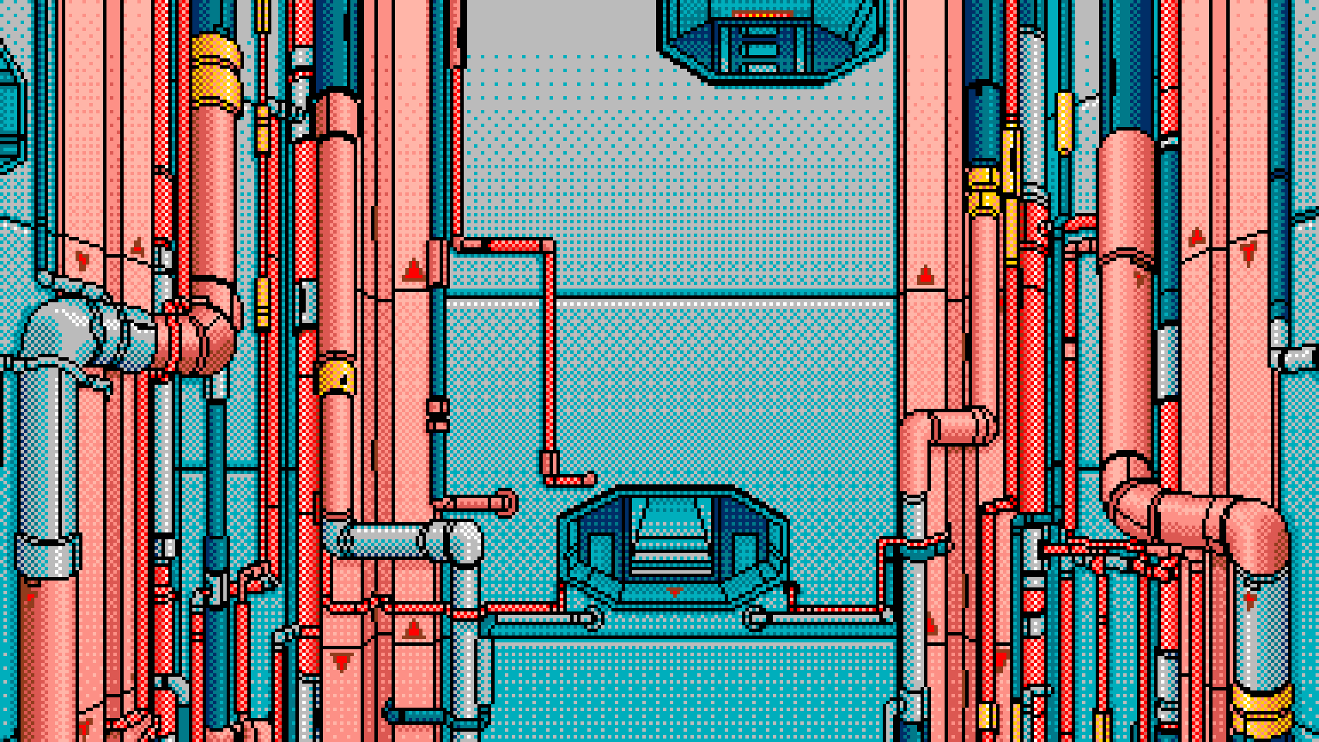Pixel Art Artwork Science Fiction Red Blue Pipes 1920x1080