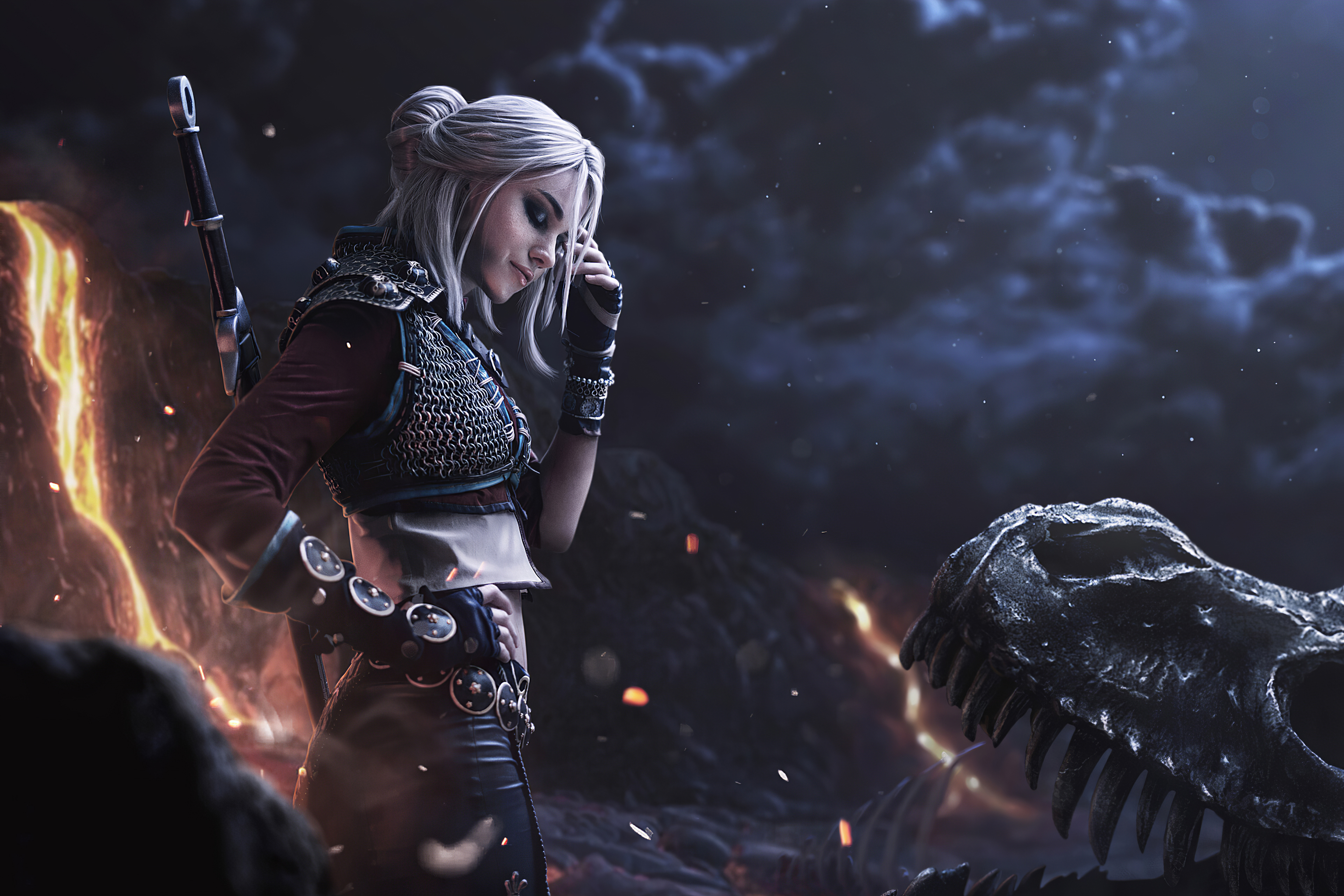 Ciri The Witcher Cosplay Model The Witcher 3 Wild Hunt White Hair Woman 3840x2560