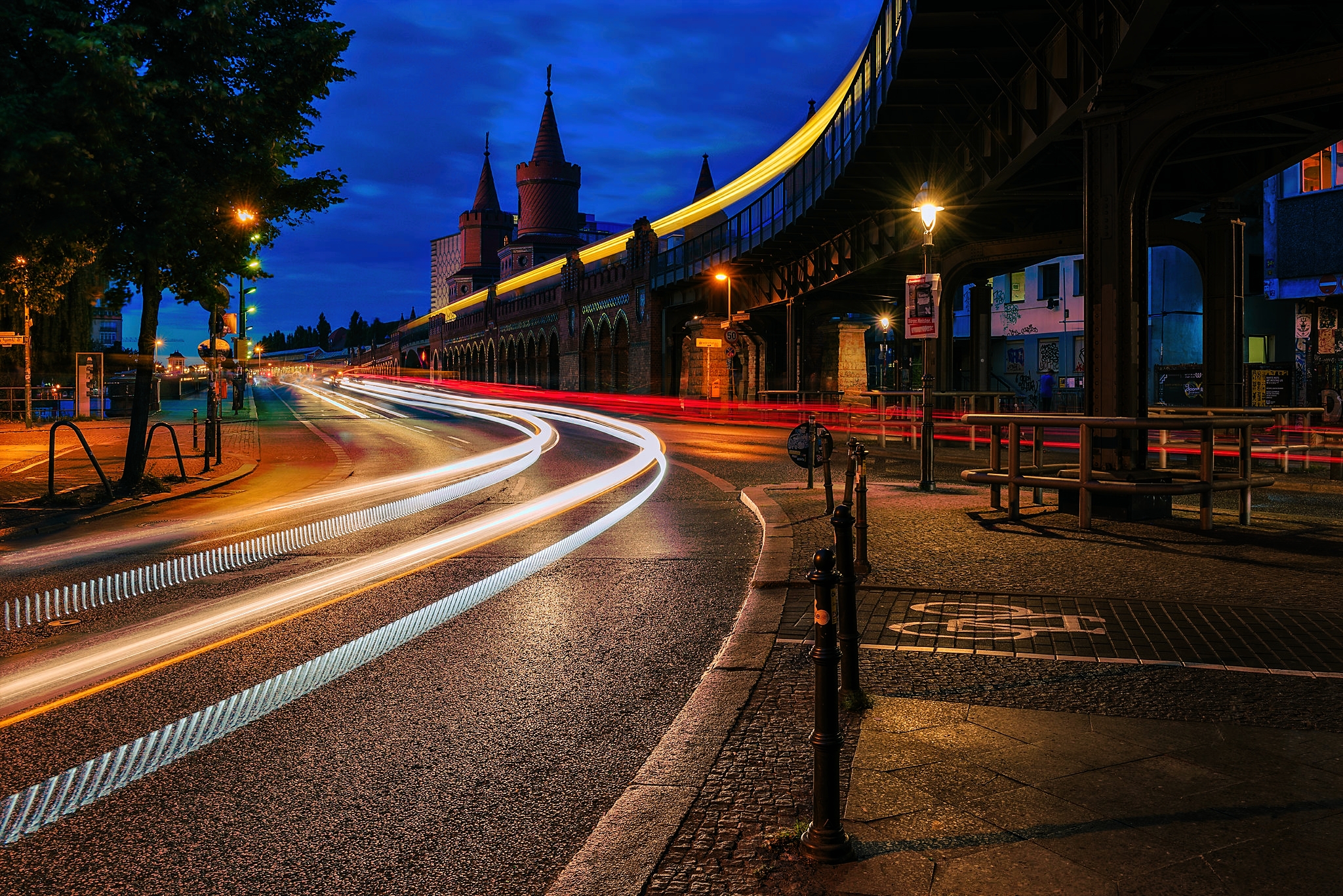 Night Road Light Trails Lights Street Urban City Cityscape 2048x1367