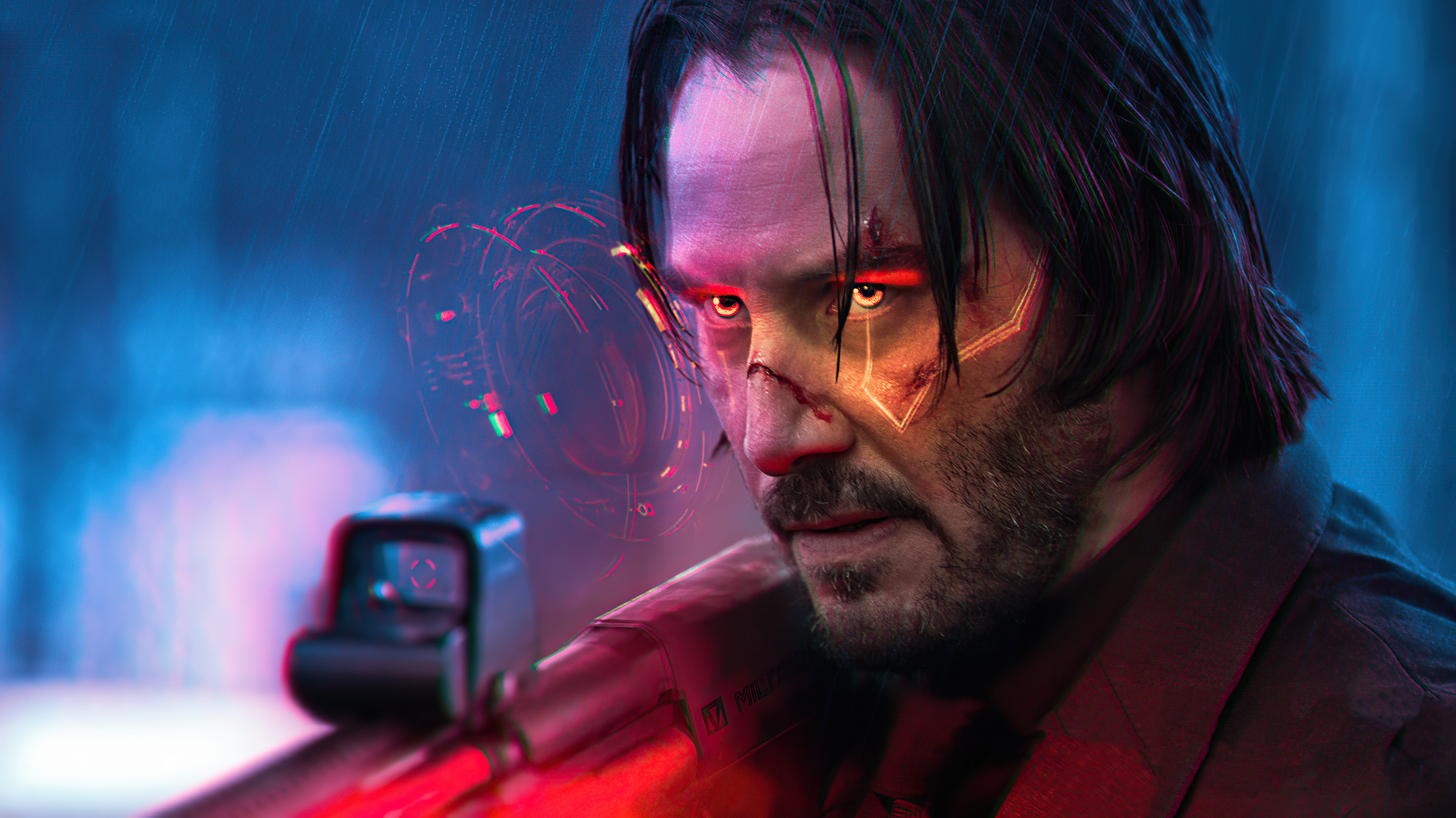 Keanu Reeves Cyberpunk 2077 Video Game Characters Video Games John Wick Fan Art Hologram 5120x2880