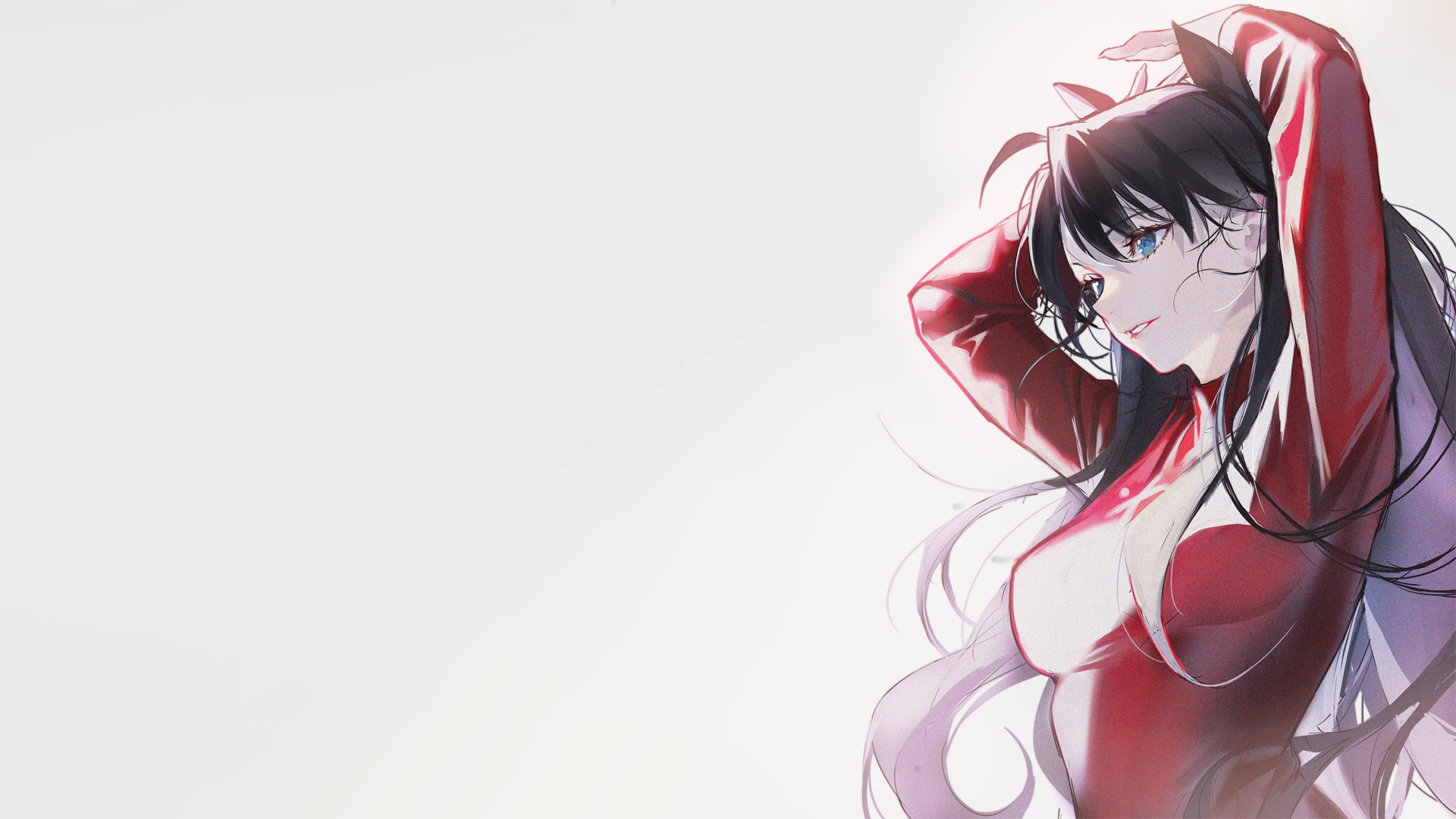 Anime Anime Girls Fate Series Fate Stay Night Tohsaka Rin Long Hair Twintails Arms Up Red Sweater Sw 1920x1080