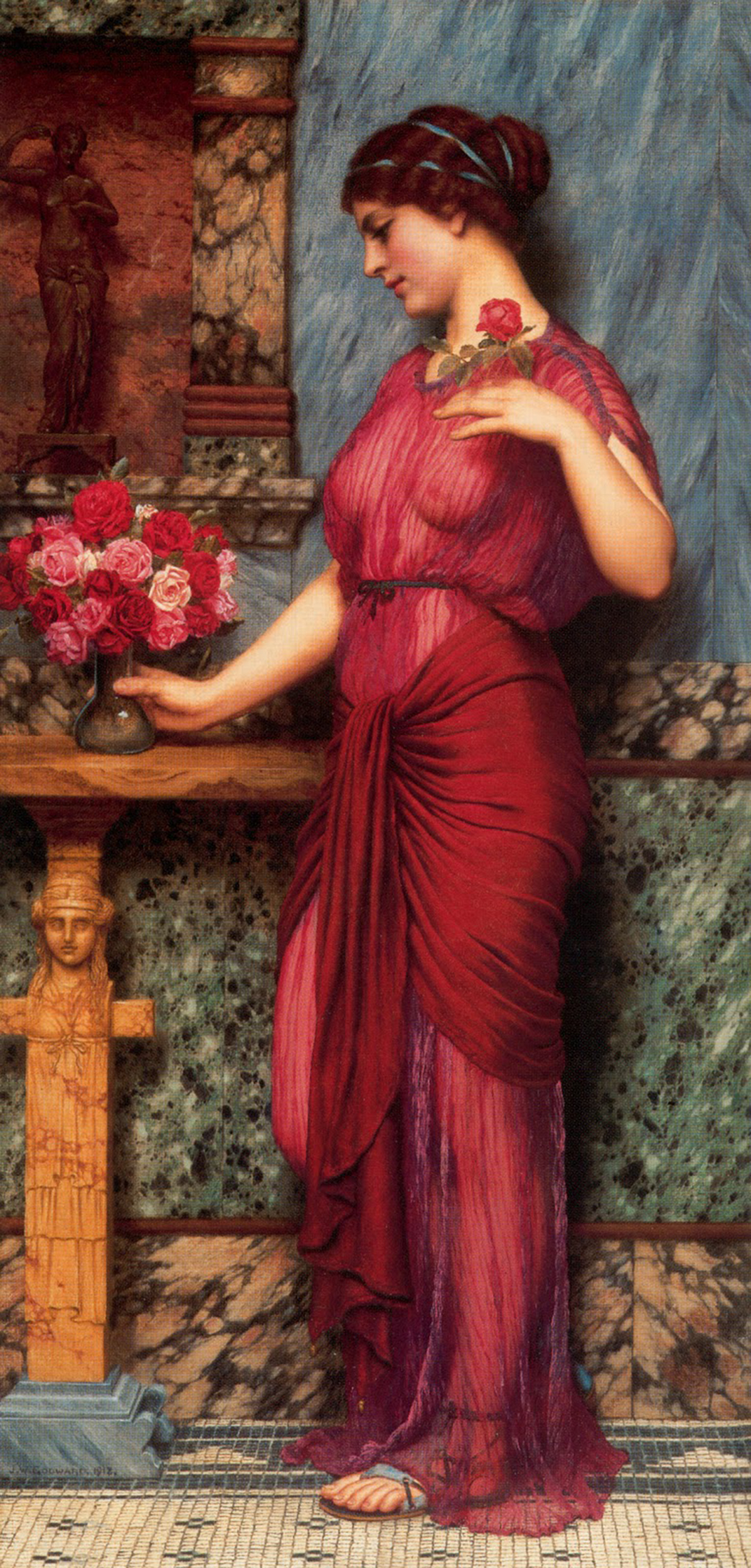 Artwork Painting Greek Greece Classic Art Red Dress Red Women Flowers 1200x2507