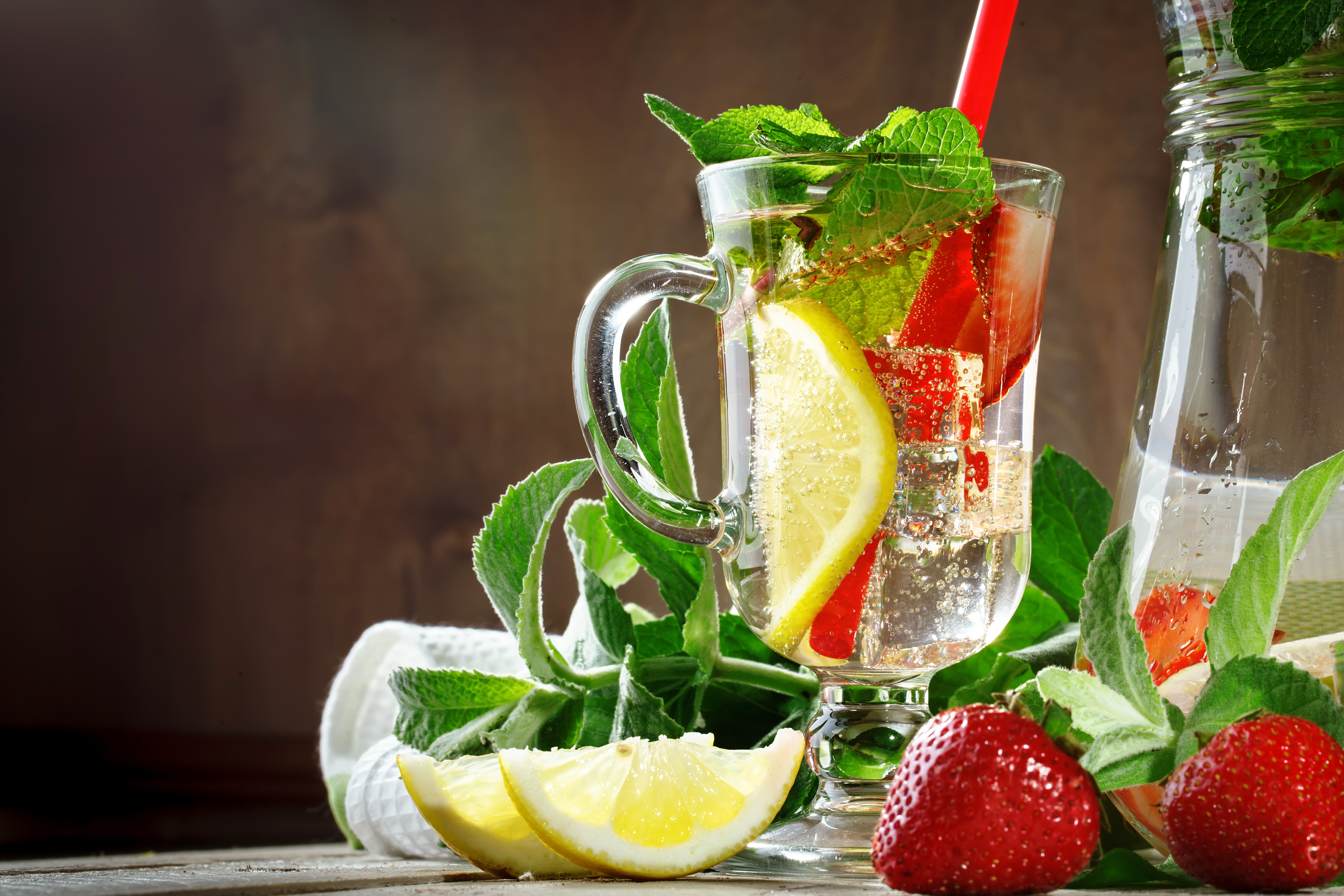 Drink Fruit Glass Lemon Lemonade Mint Strawberry 4887x3257