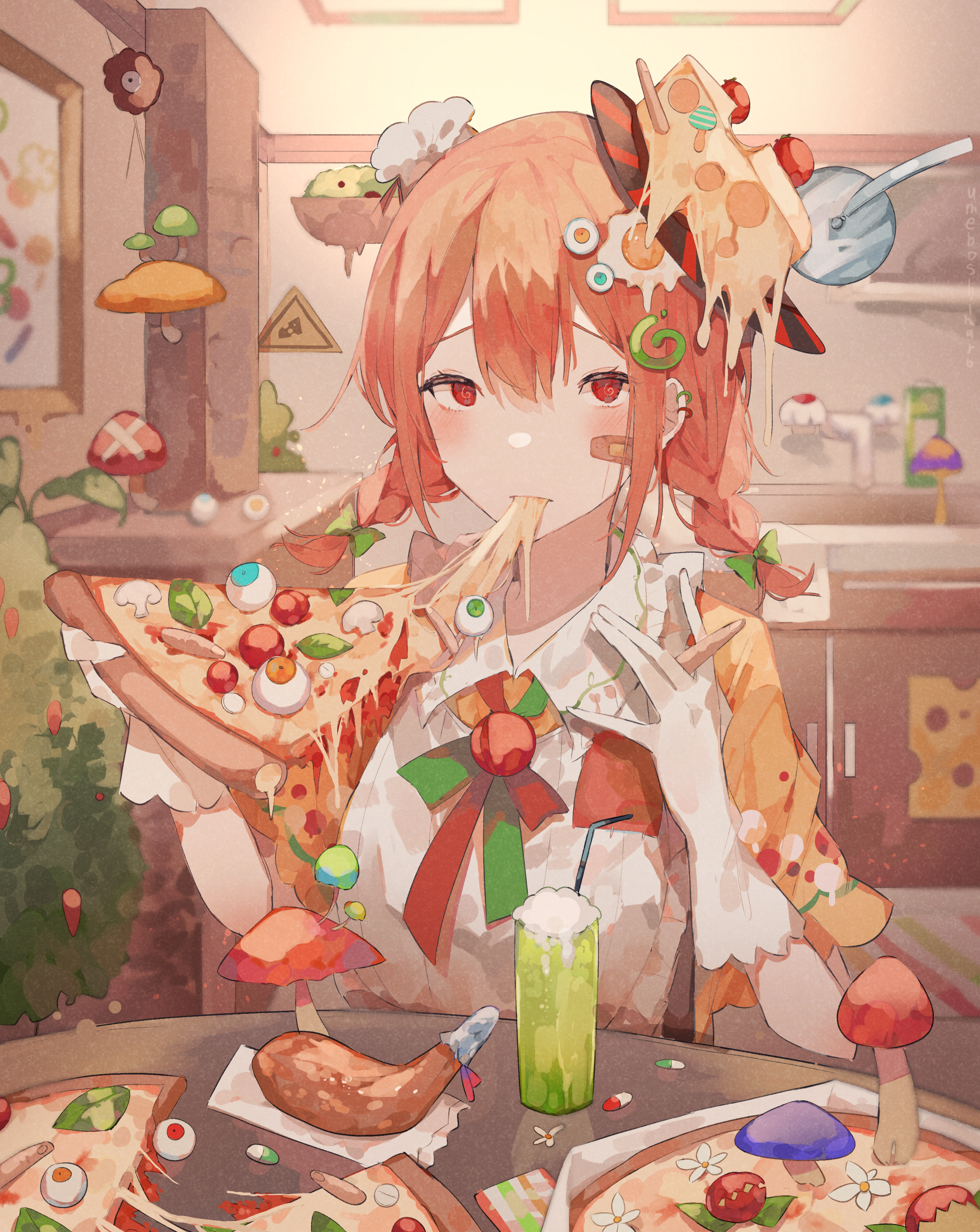 Umemaro Anime Anime Girls Food Anime Girls Eating Pizza 2508x3152