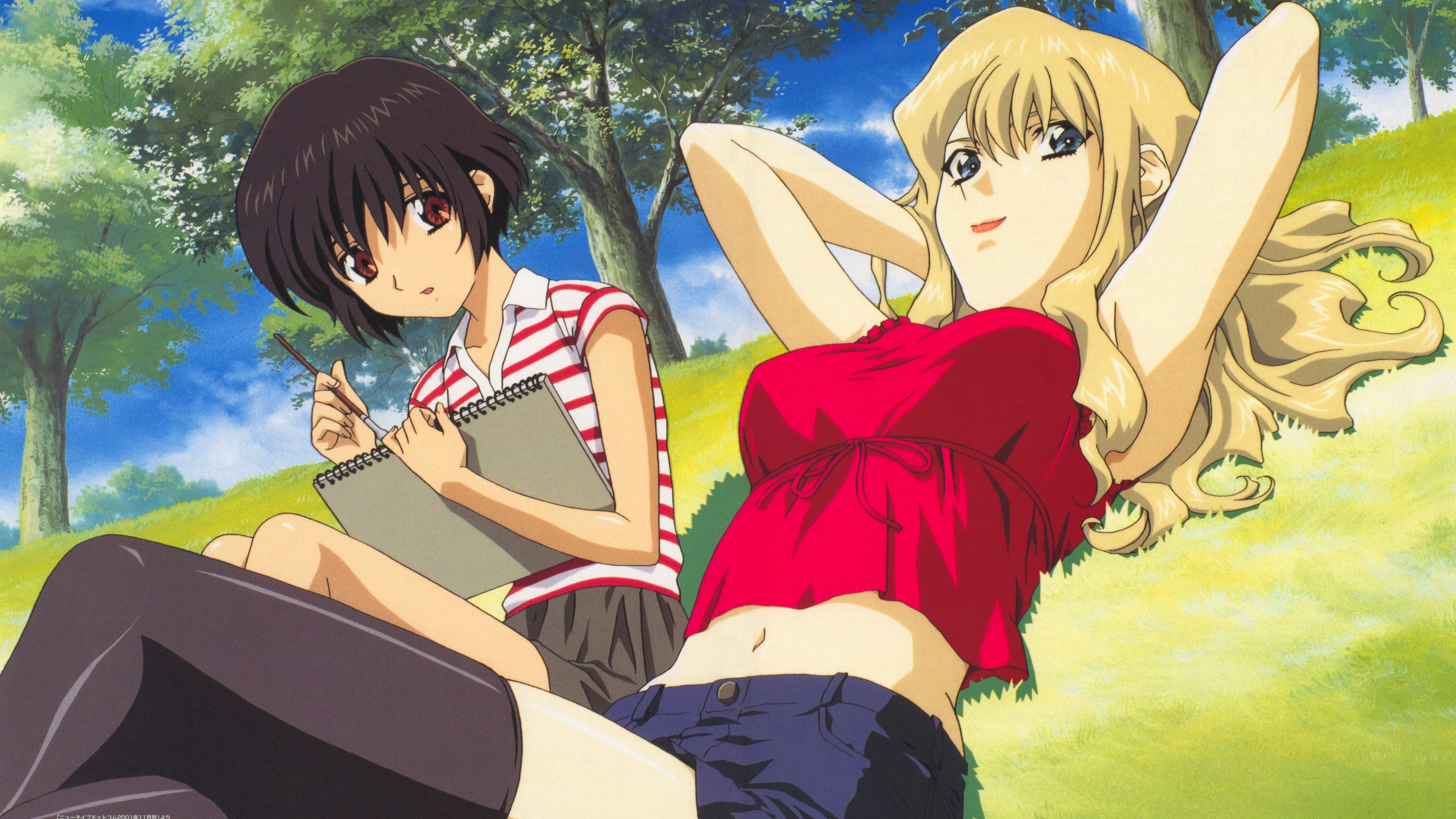 Noir Anime Kirika Yuumura Mireille Bouquet Grass Trees Clouds Sky Anime Girls 3840x2160