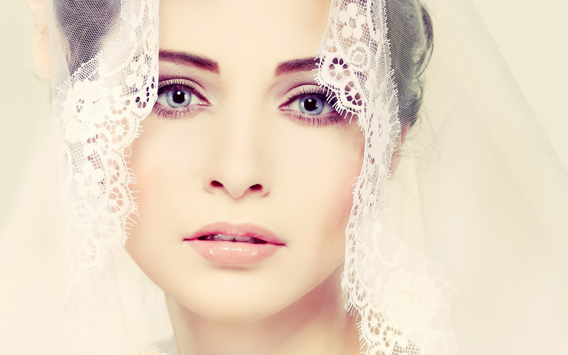 Blue Eyes Face Girl Makeup Portrait Veil Woman 1920x1200