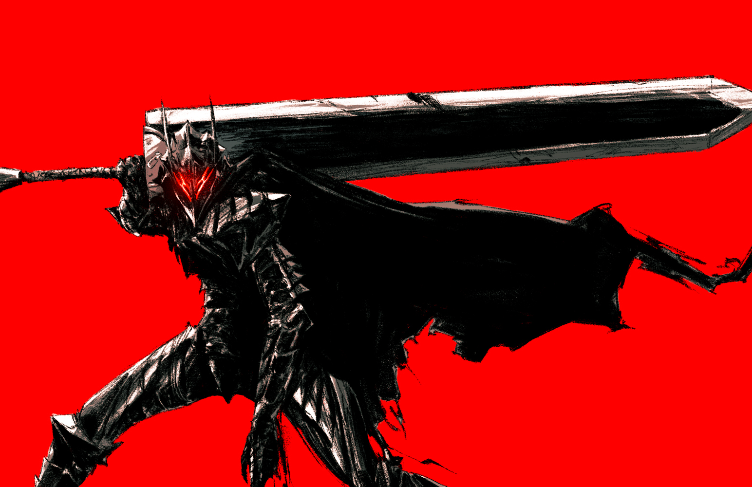 Armored Guts Berserk Red Background Black Swordsman Chun Lo 1544x1000