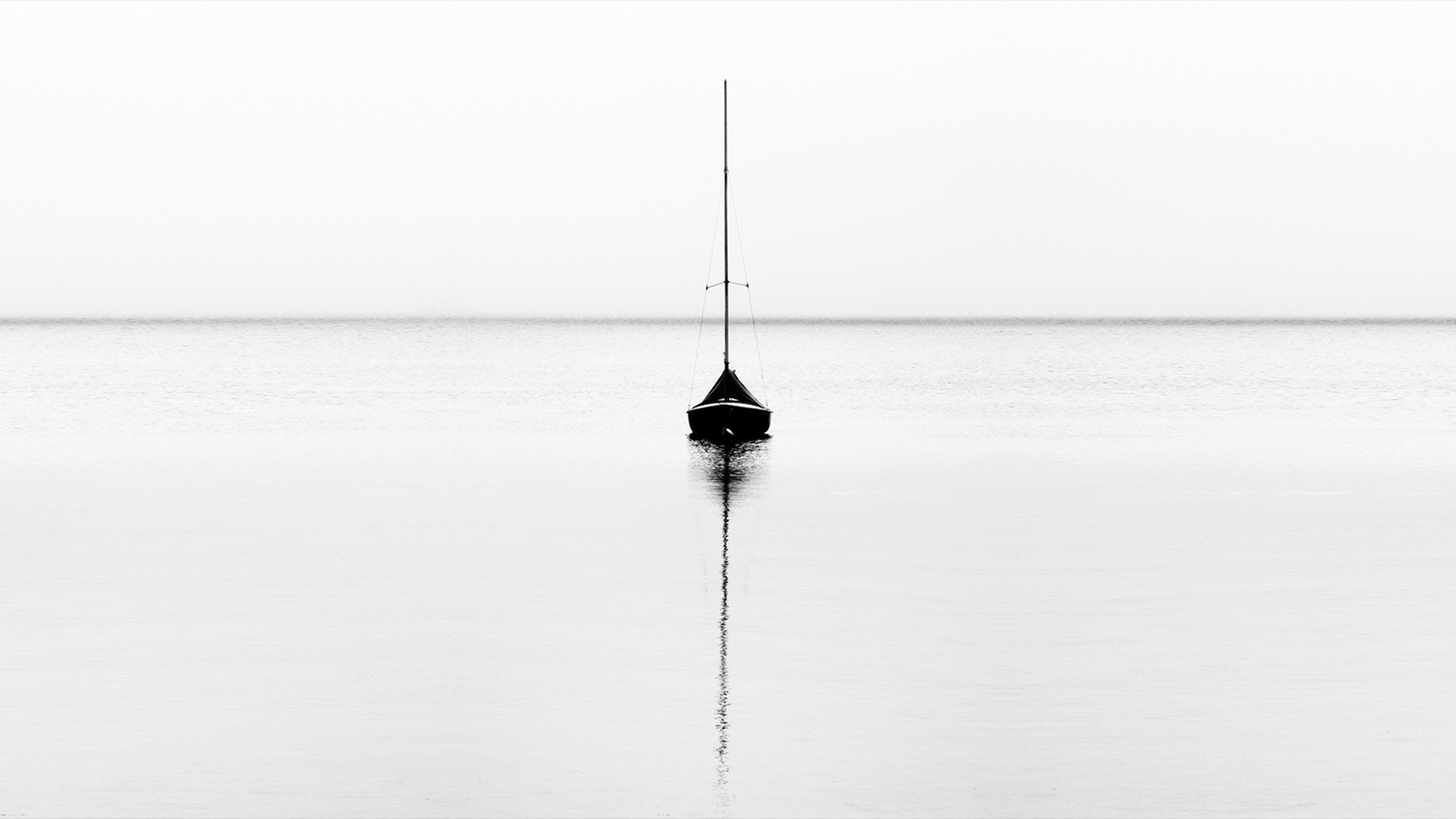 Boat Water White Minimalism Horizon Simple Background Monochrome Clear Sky 1920x1080