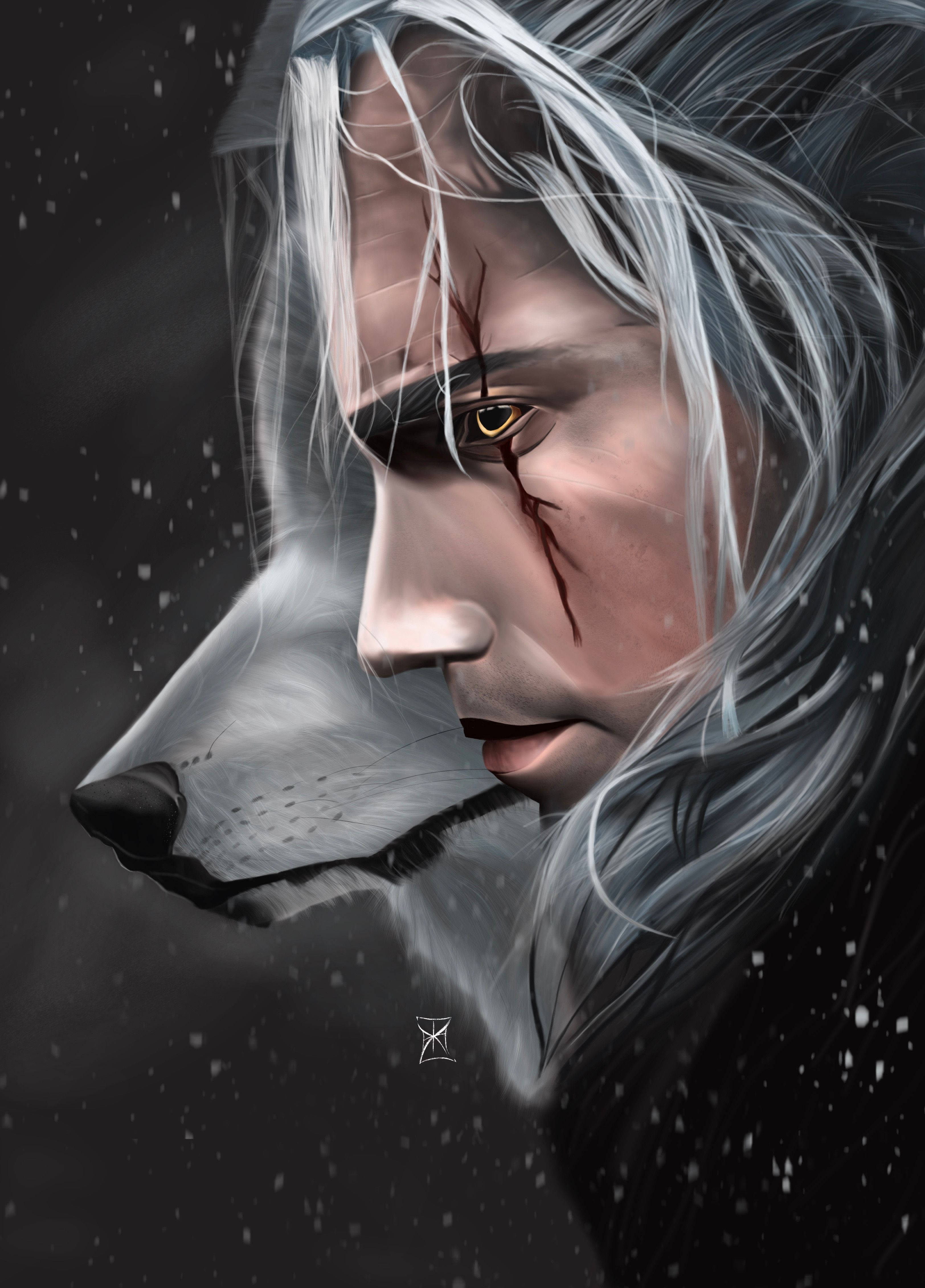 Zhivko Enev The Witcher Yellow Eyes Digital Art Artwork Wolf Geralt Of Rivia Scar On Eye Portrait Di 3248x4521