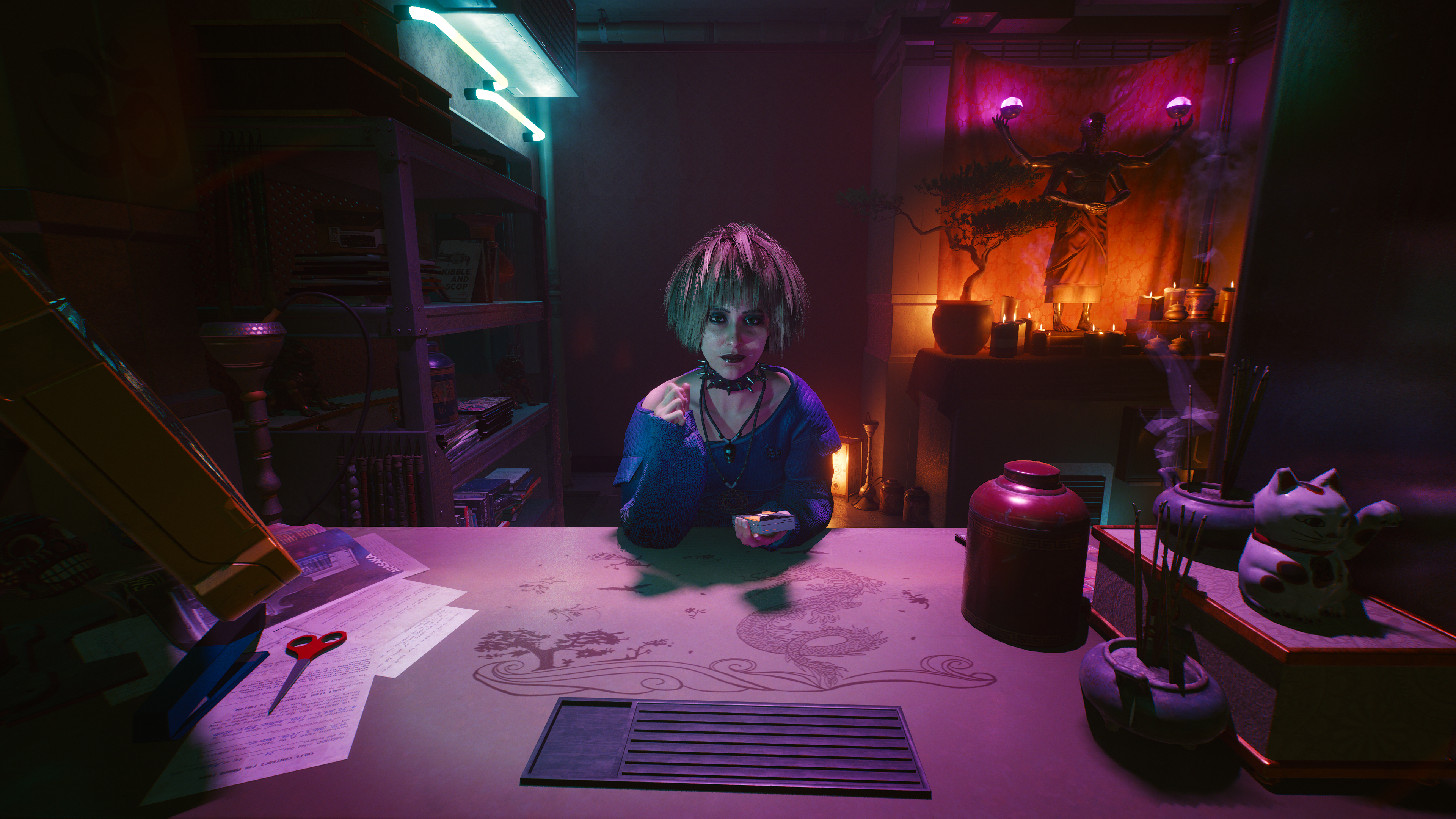 Cyberpunk 2077 Video Games Love Purple Pink Neon Underground Tattoo Tarot Table Street Urban Neon Li 3840x2160