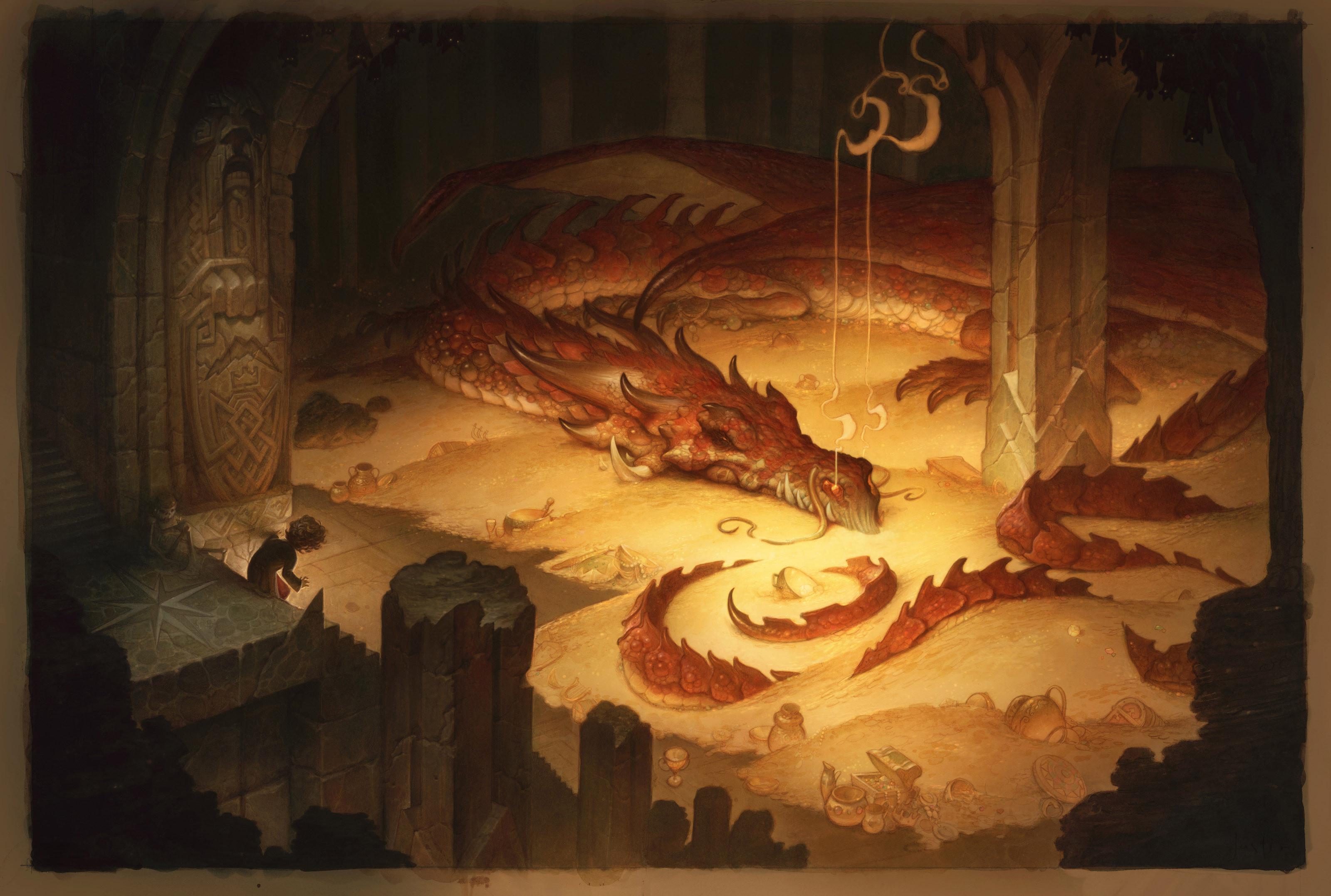 Dragon Smaug Fantasy Architecture Fantasy Art Hobbits The Hobbit Gold Treasure Tail Reptile Dungeon 3200x2155