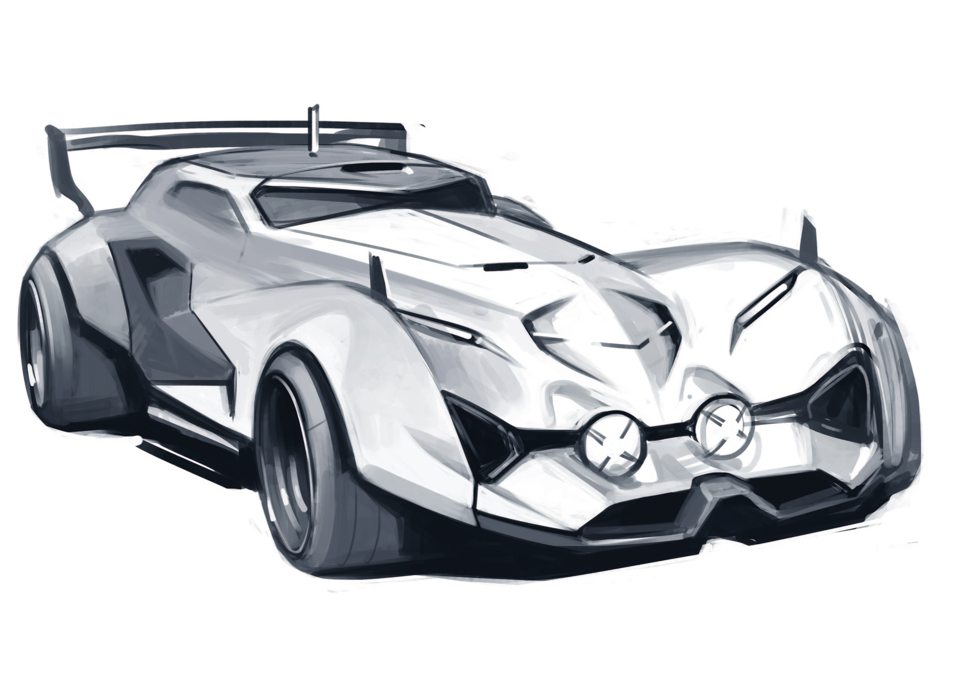Aleksandr Sidelnikov Car Sports Car Concept Car Concept Art Simple Background Monochrome 1920x1357