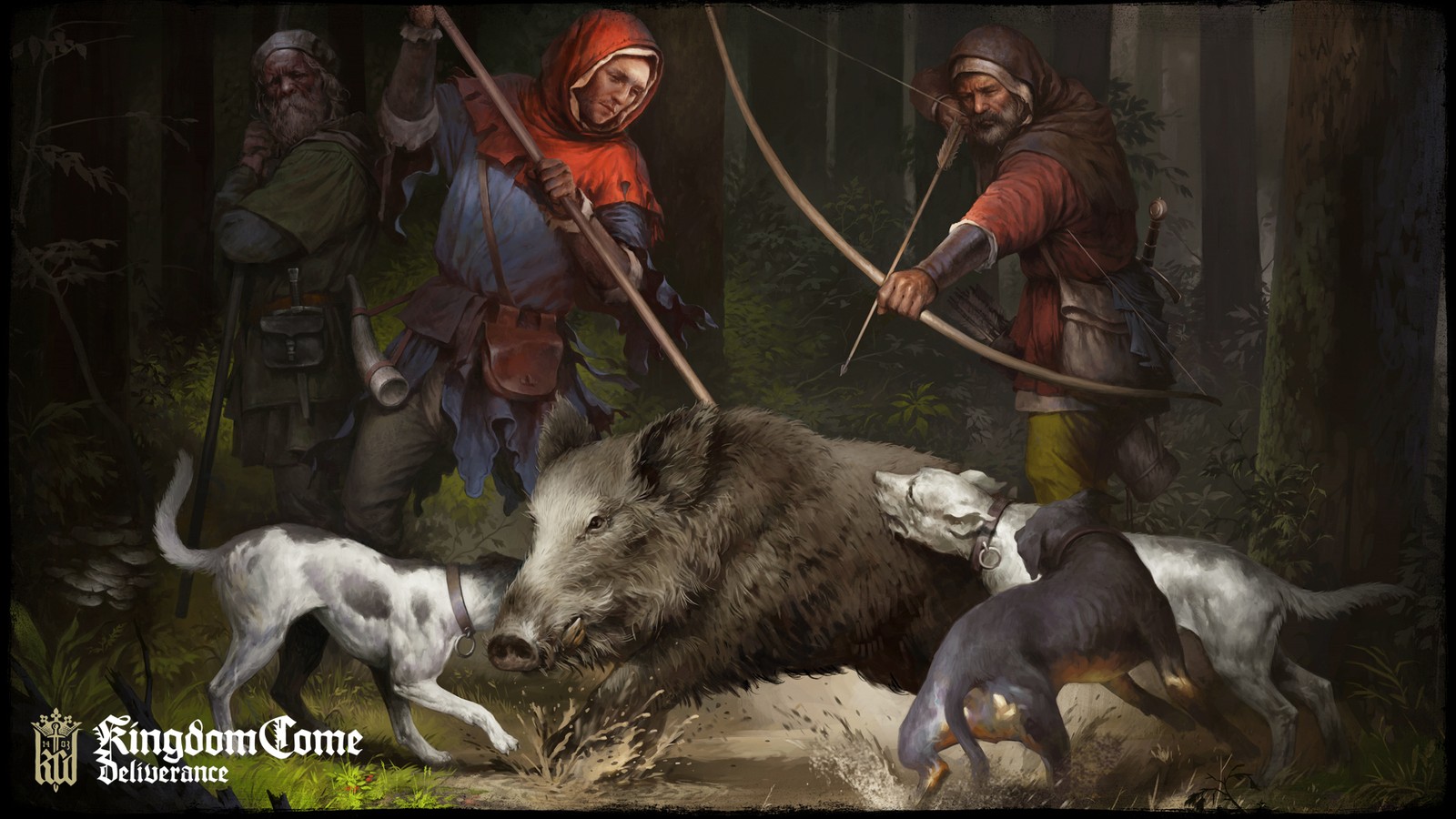 Kingdom Come Deliverance Artwork Knight Forest Bow And Arrow Archer Hunt Hunter Wild Boar Dog 1600x900