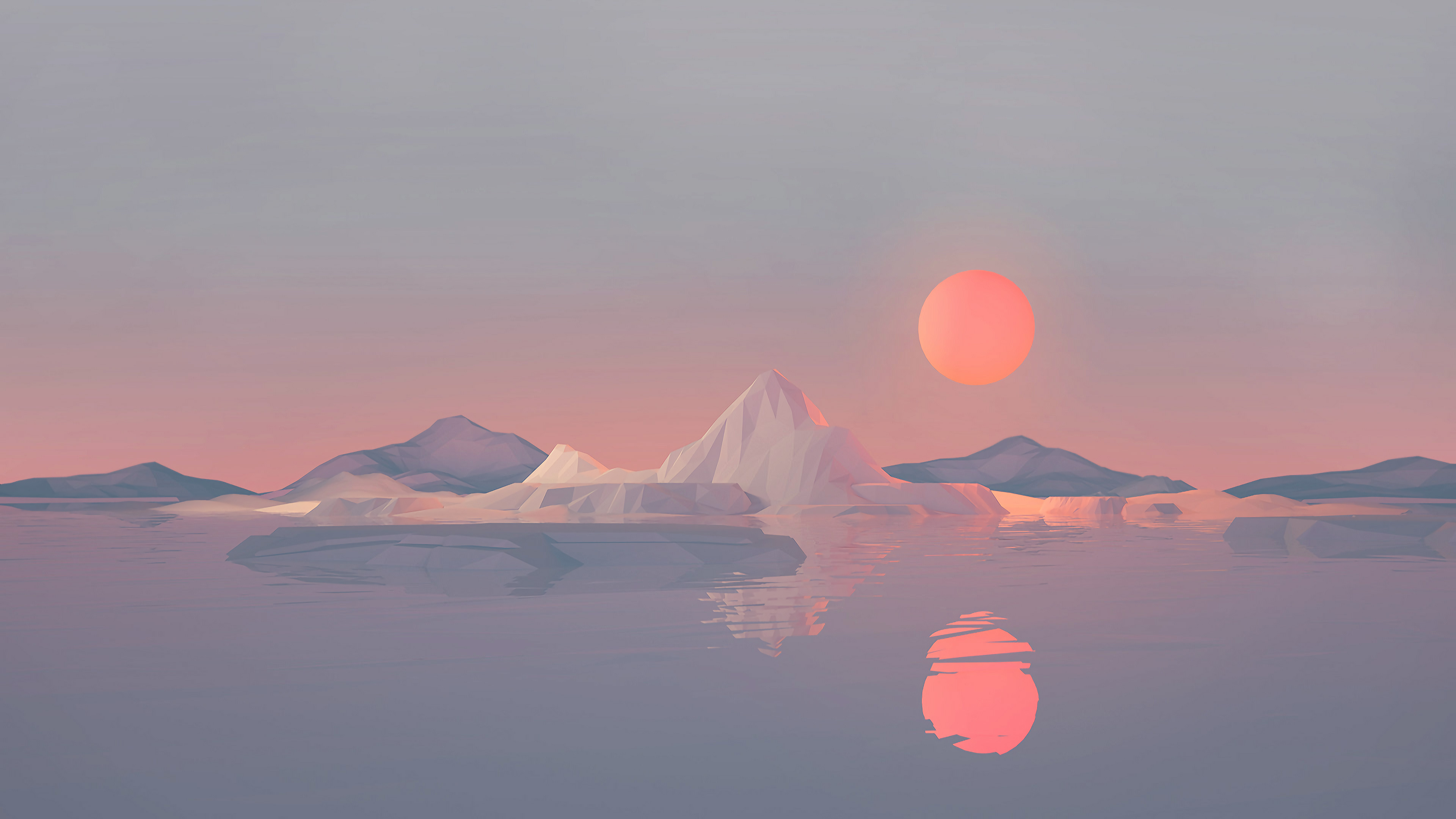 Facets Iceberg Illustration Low Poly Minimalist Mountain Reflection 3840x2160