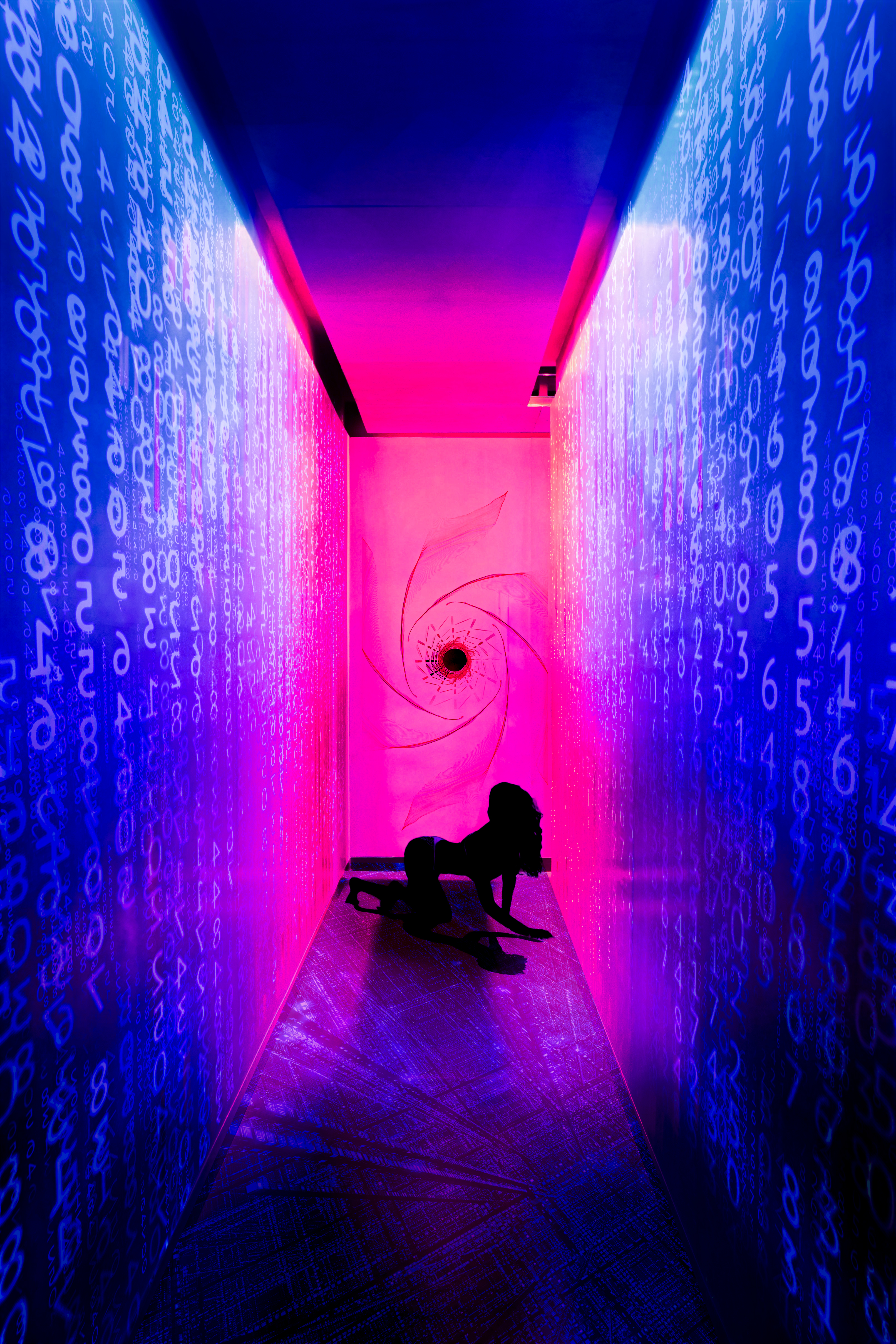 Numbers Women Synth Pink Blue Hallway Wall 3223x4834