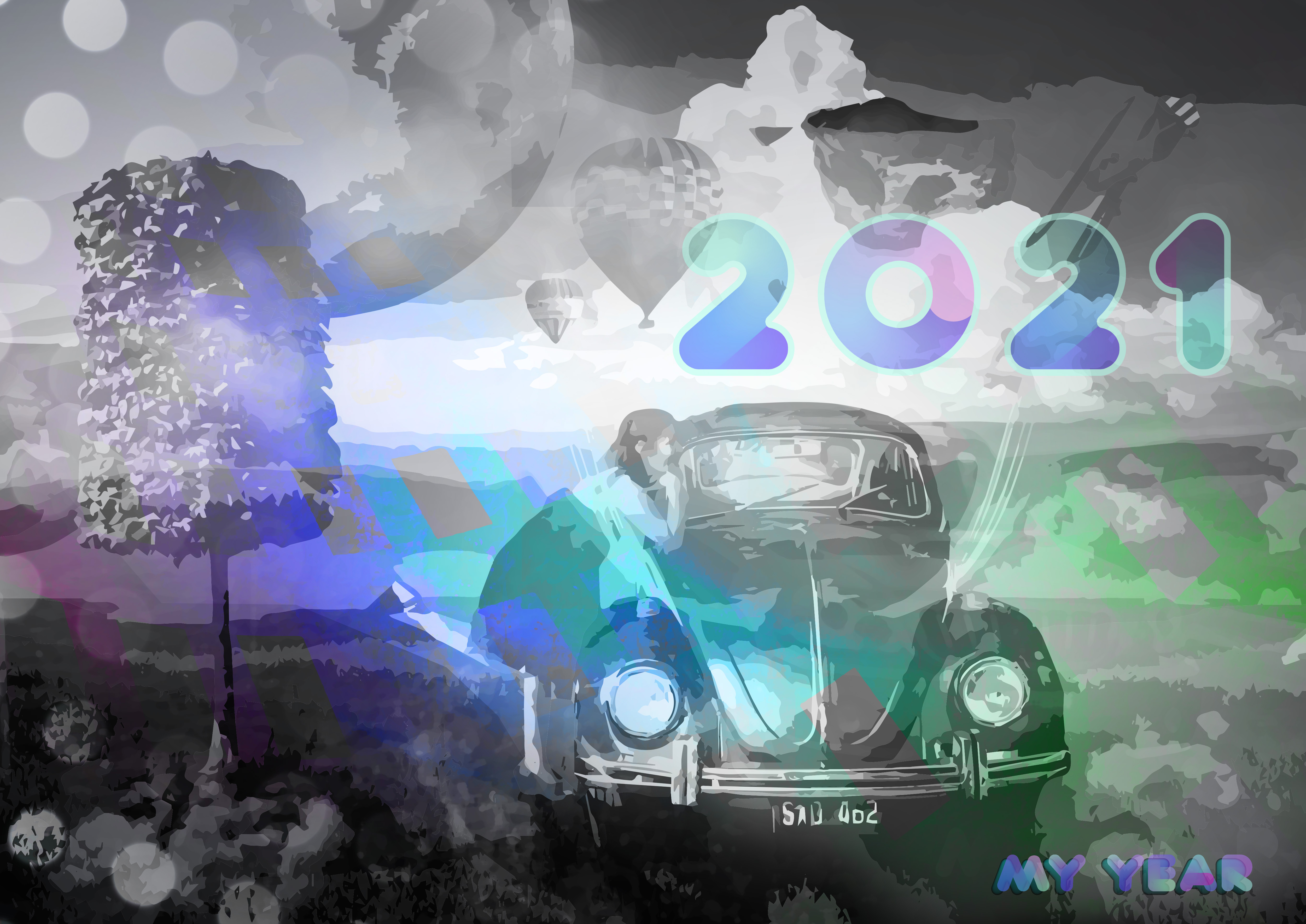 2021 New Year Digital Art Artwork Fantasy Art Car Low Saturation Blue Cyan 5000x3538