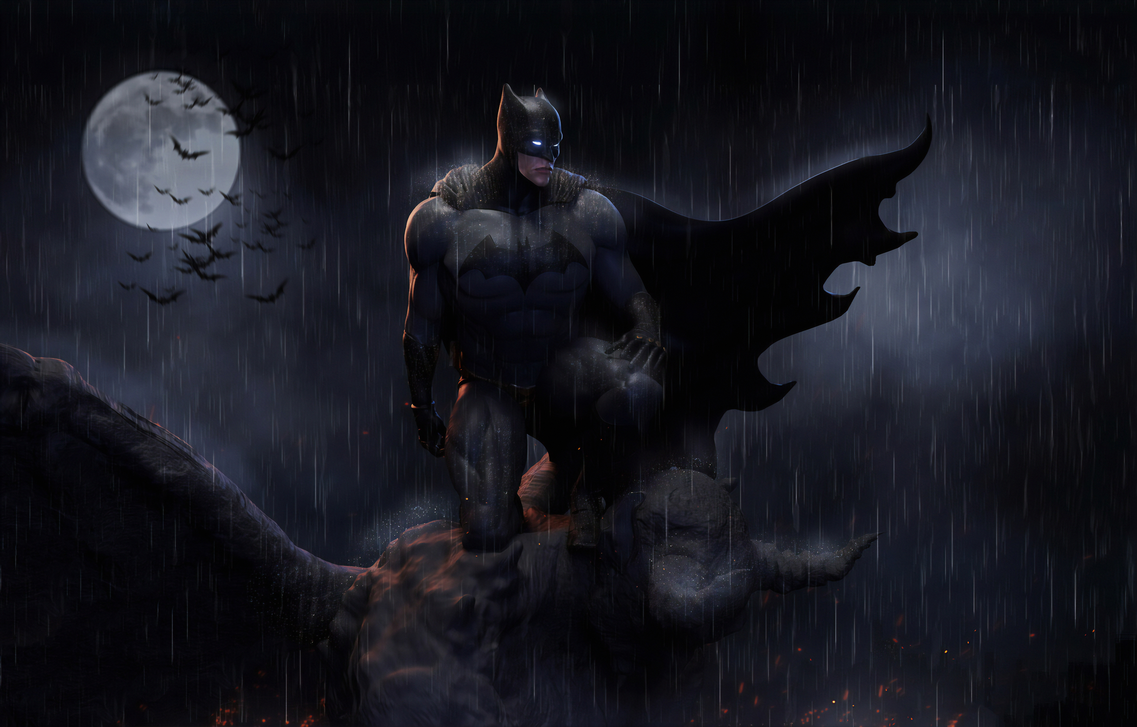 Batman Dc Comics Moon Night Rain 3840x2458