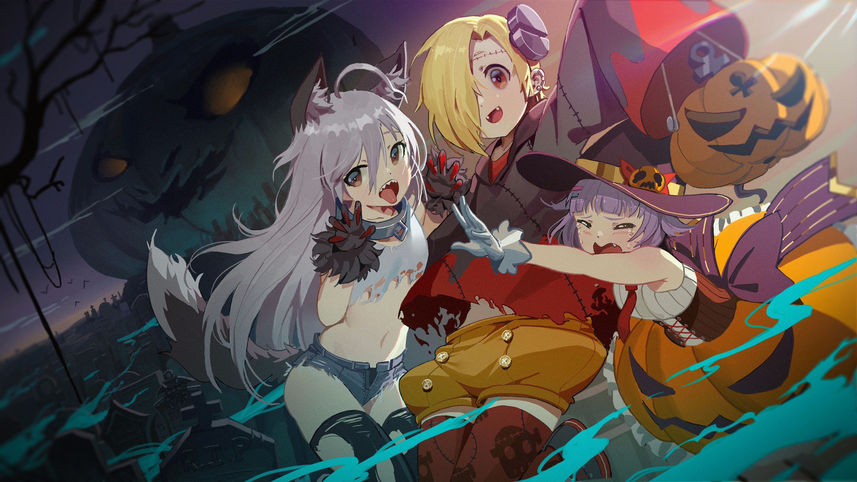 THE IDOLM STER Halloween Jack O Lantern Anime Girls Hoshi Shouko Koshimizu Sachiko Shirasaka Koume W 3000x1688