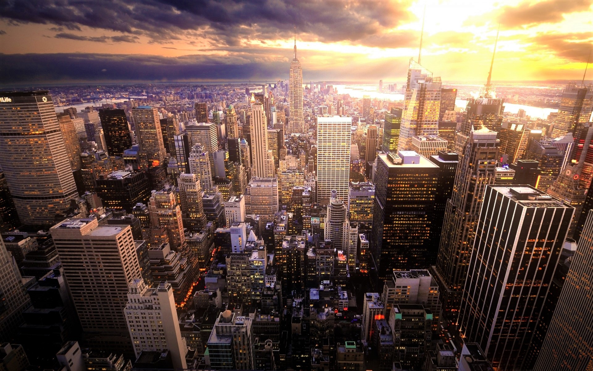 Building City Manhattan New York Skyscraper Sunset Usa 1920x1200