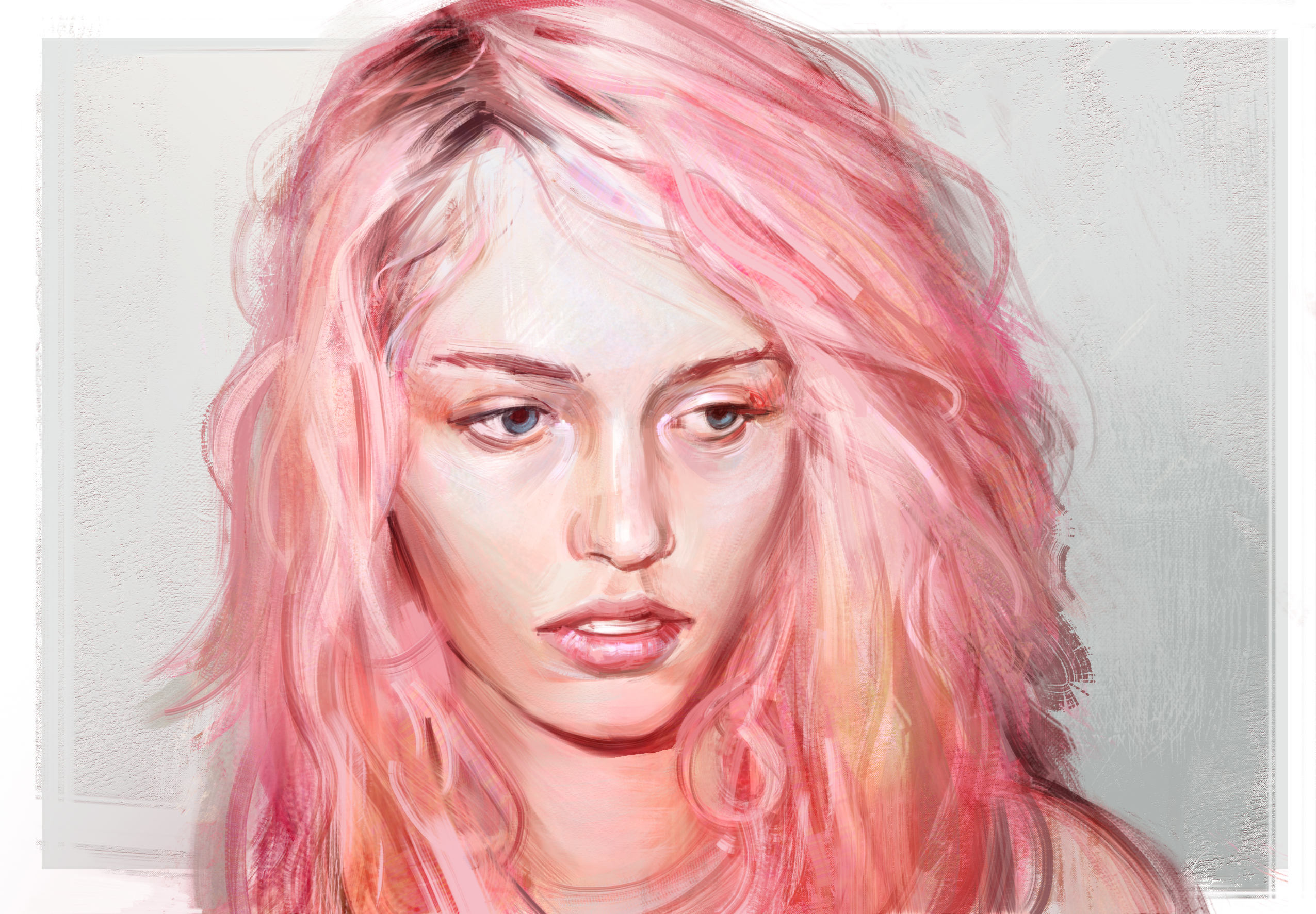 Blue Eyes Face Girl Painting Pink Hair Woman 2551x1773