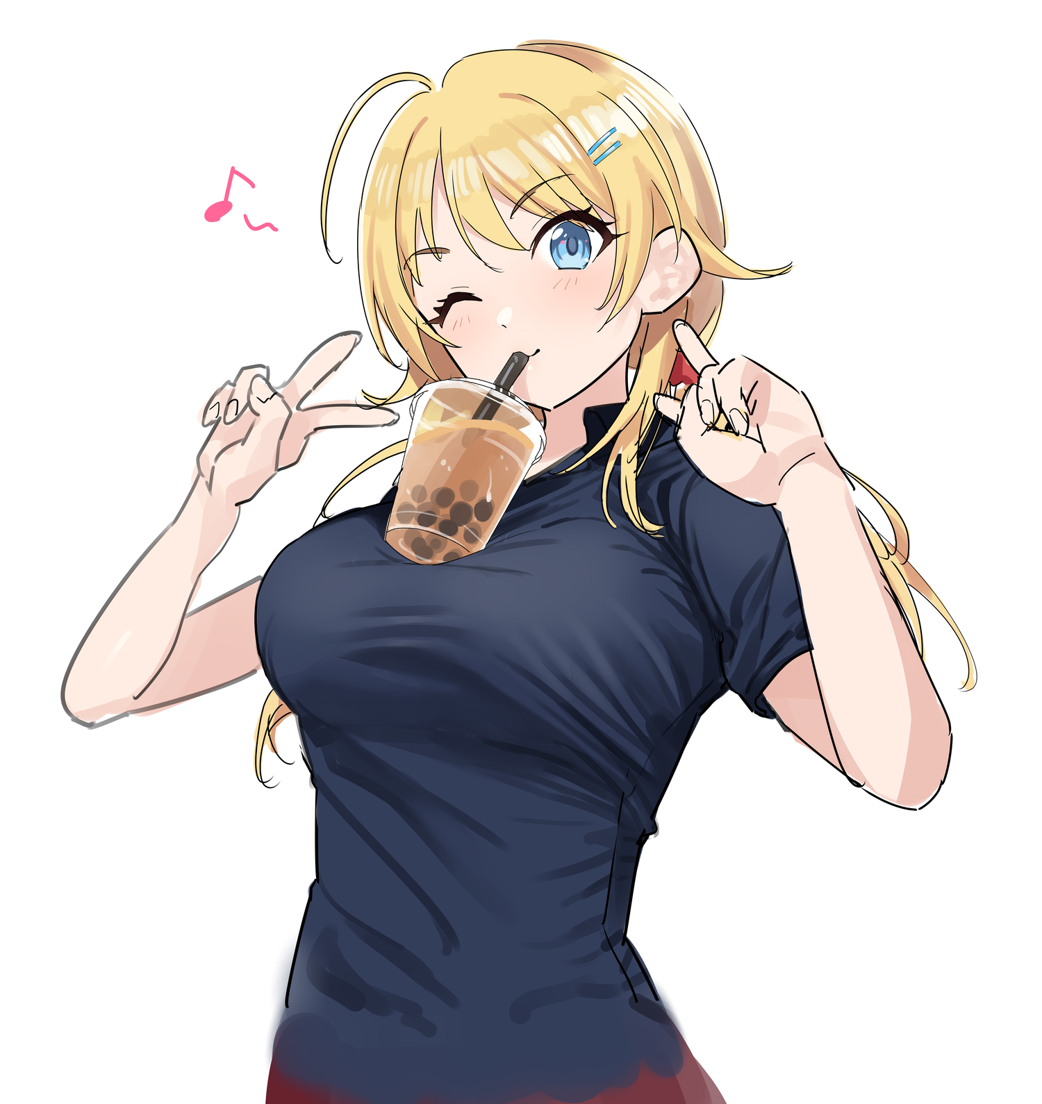 Anime Anime Girls Digital Art Artwork 2D Portrait Display Vertical Blonde Blue Eyes Wink T Shirt Kae 1500x1590