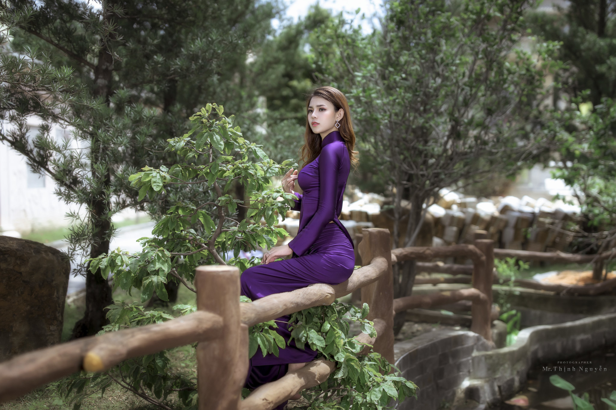 Women Ao Dai Purple Dress Vietnamese Depth Of Field Trees Asian 2048x1365