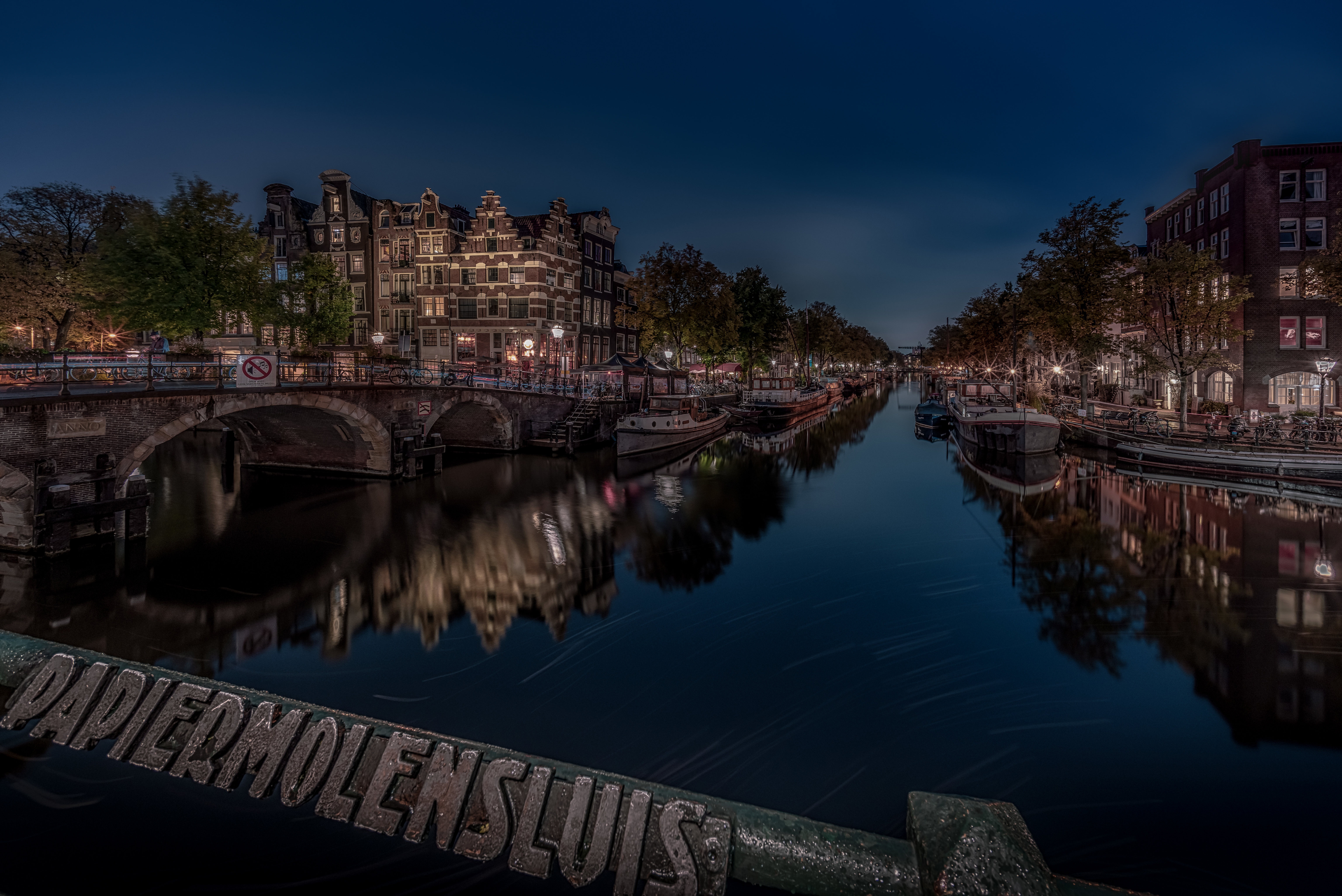 Amsterdam Bridge Building Canal House Netherlands Night Reflection 6144x4105