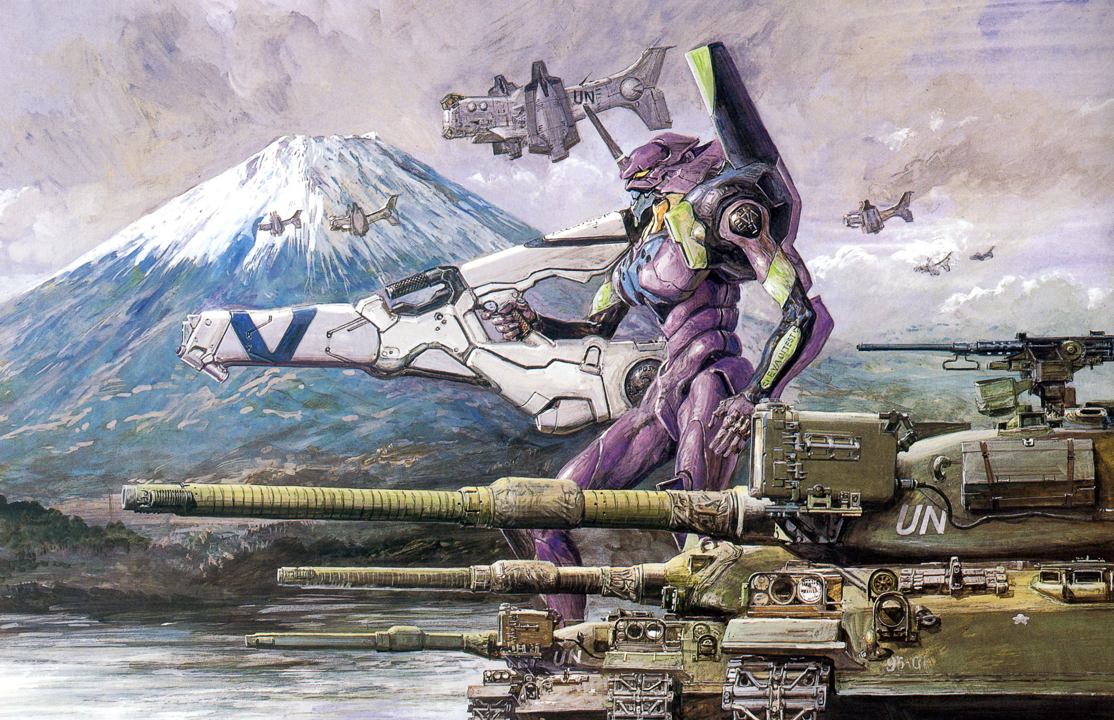 Tank Evangelion Anima Neon Genesis Evangelion EVA Unit 01 Mount Fuji 3600x2327