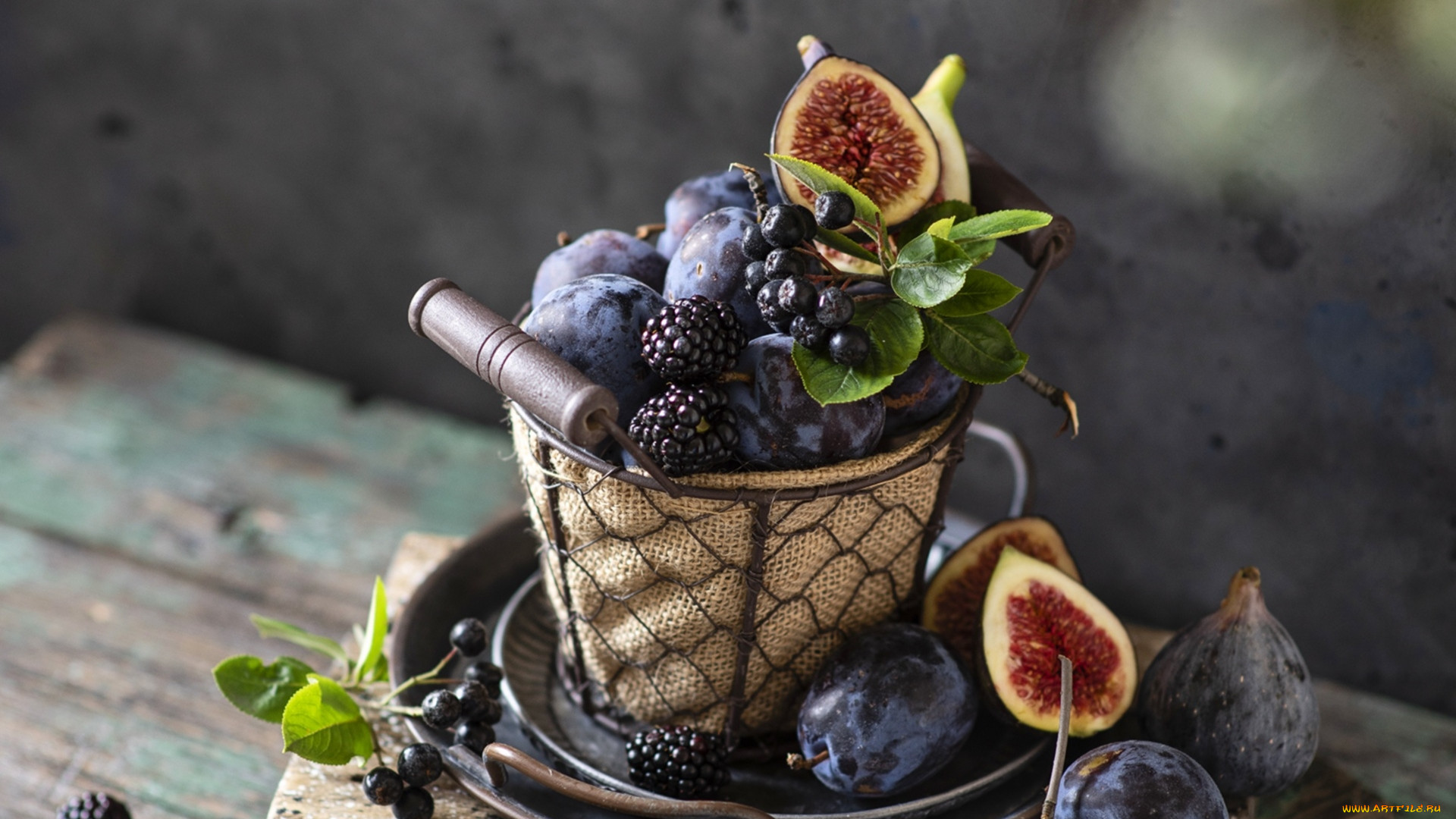 Food Fruit Berries Fig Blackberries Wooden Surface 1920x1080