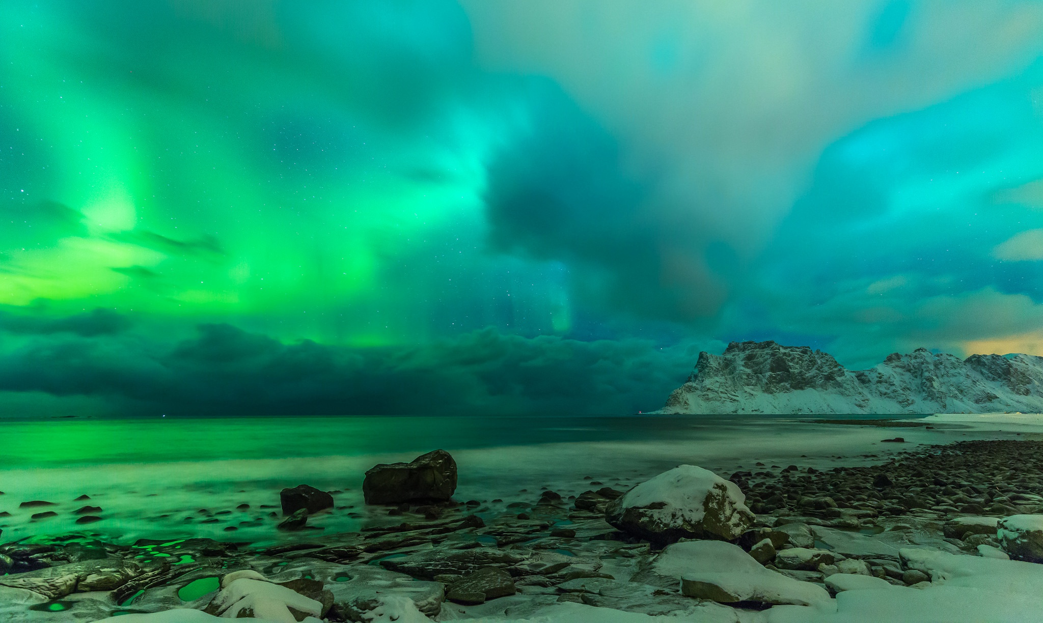 Aurora Borealis Cloud Lake Nature Sky Winter 2048x1224