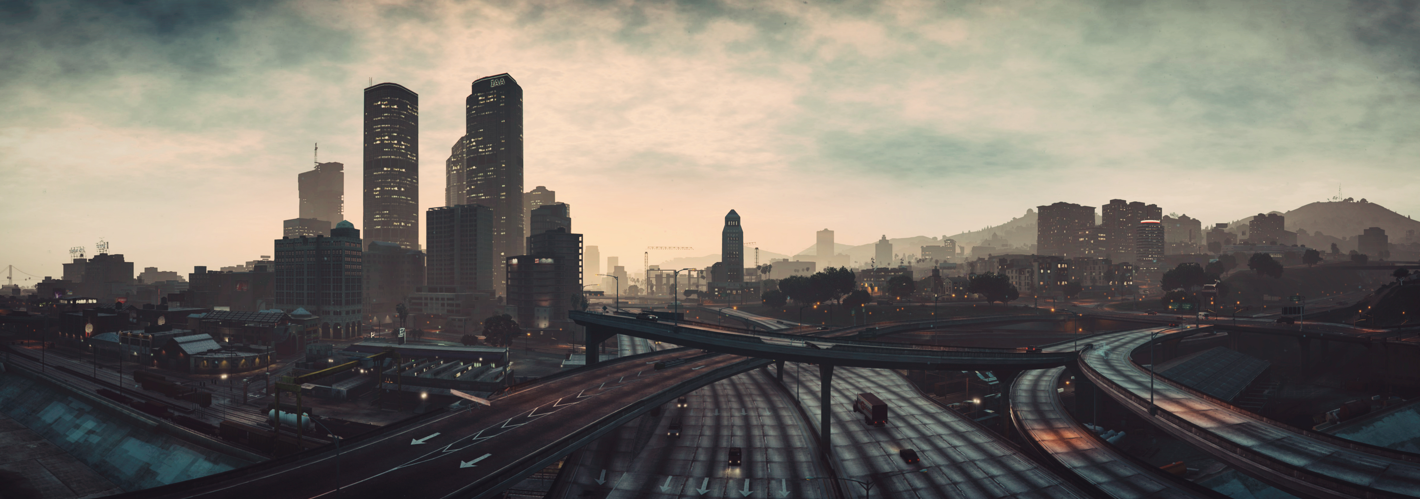 City Grand Theft Auto V Los Santos Road Sky Skyscraper 4714x1659
