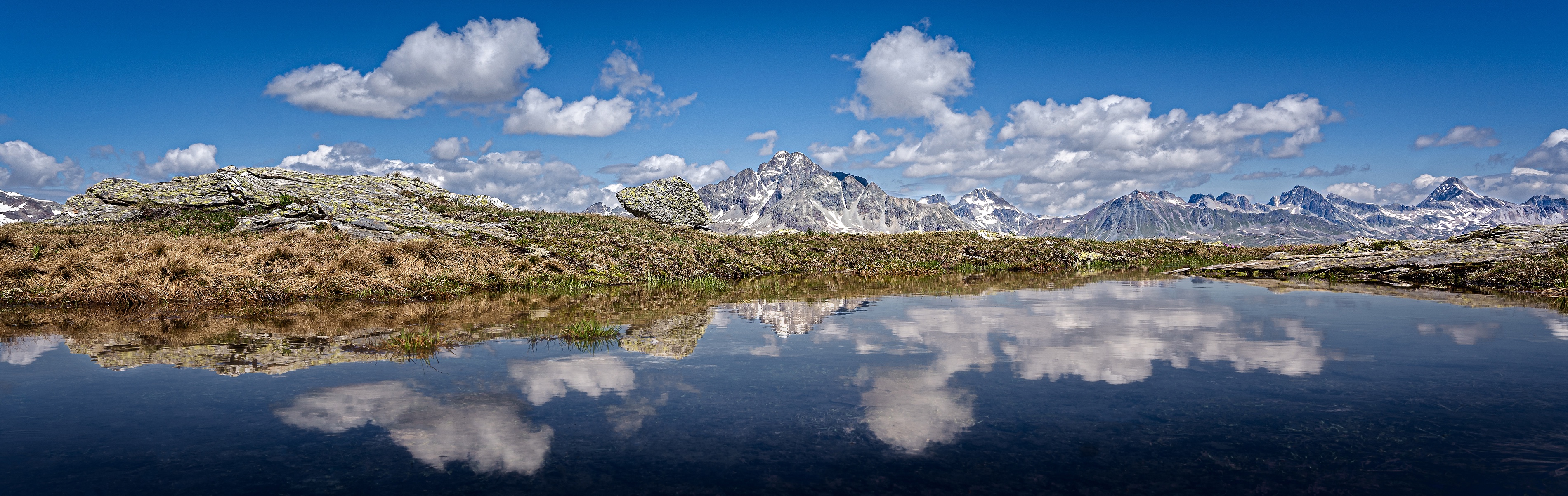 Lake Mountain Panorama Reflection Switzerland 3800x1202