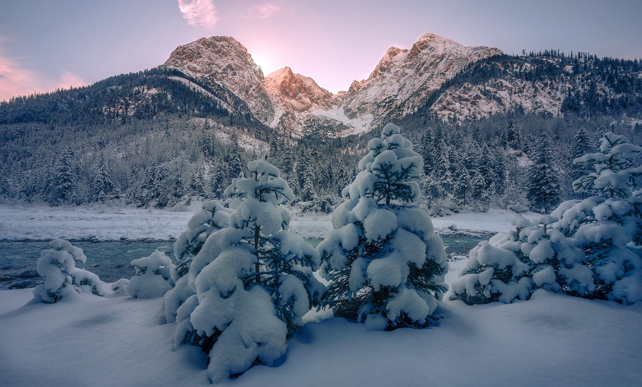 Snow Ice Winter Cold Mountains Nature 2048x1234