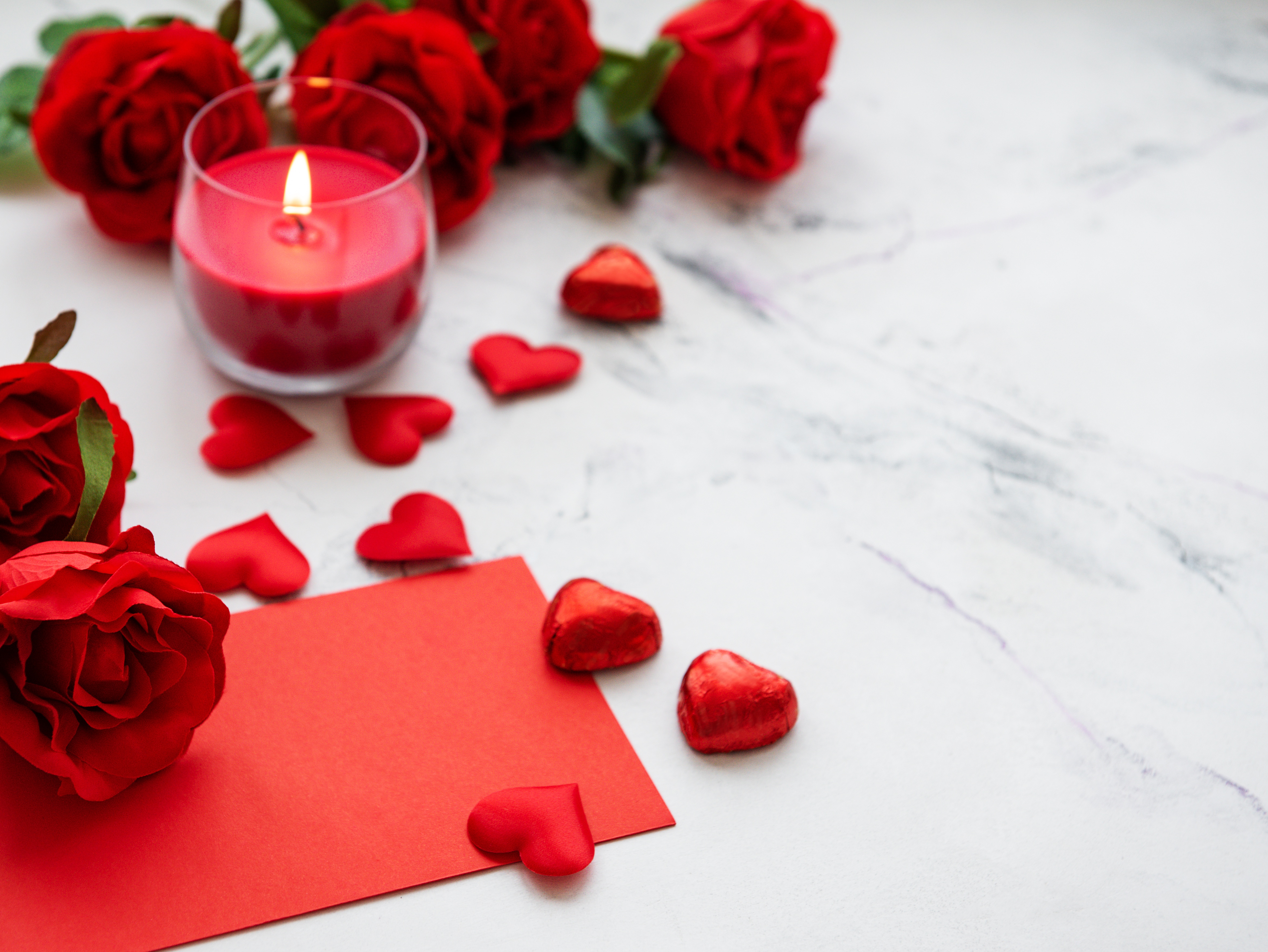 Candle Heart Shaped Red Flower Romantic Rose 4700x3529