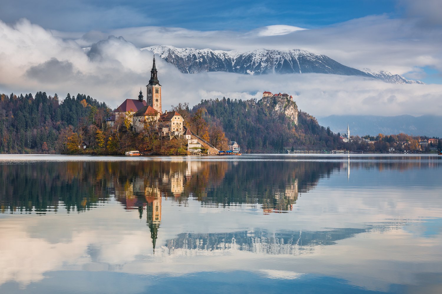 Landscape Nature Lake Sky Clouds Mountains Trees Building Reflection Lake Bled Castle Slovenia 1500x1000