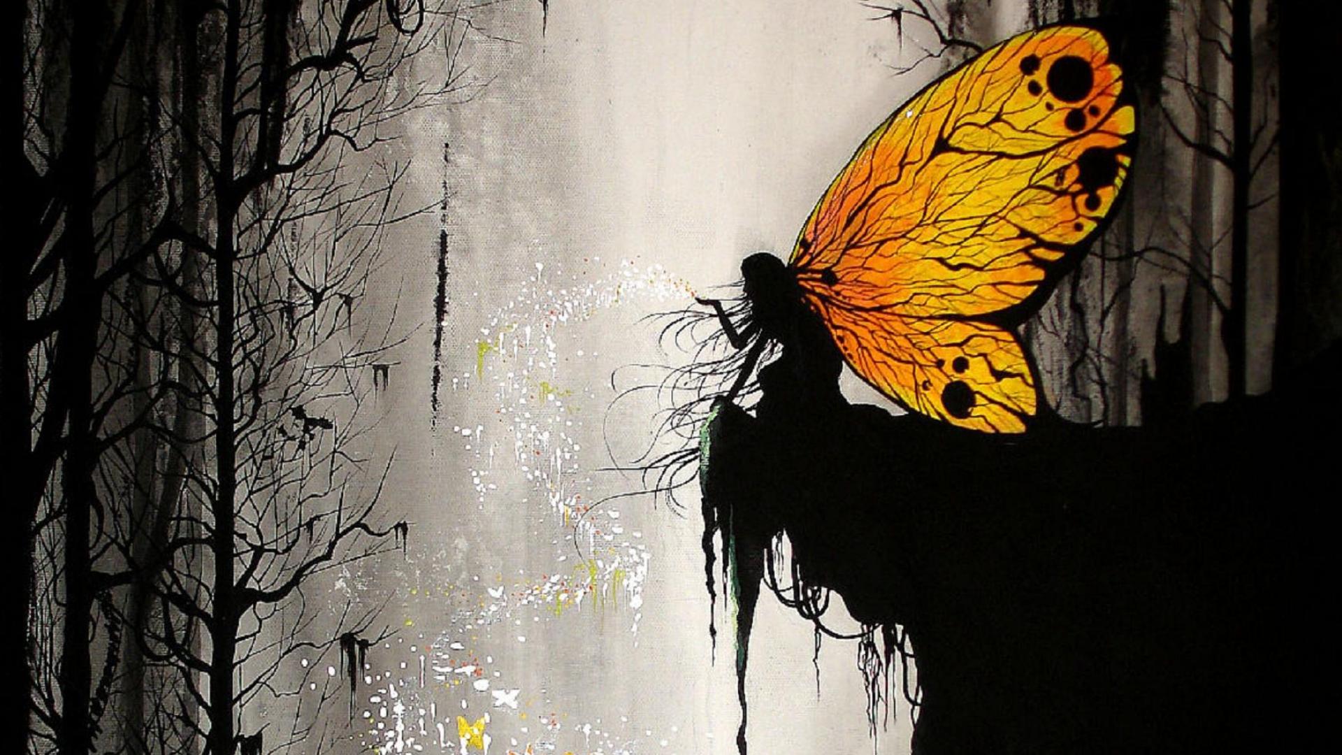 Butterfly Girl Woman Yellow 1920x1080