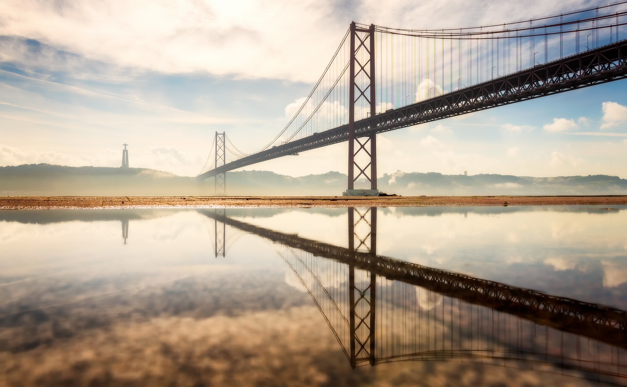 25 De Abril Bridge Bridge Portugal Reflection 2048x1266