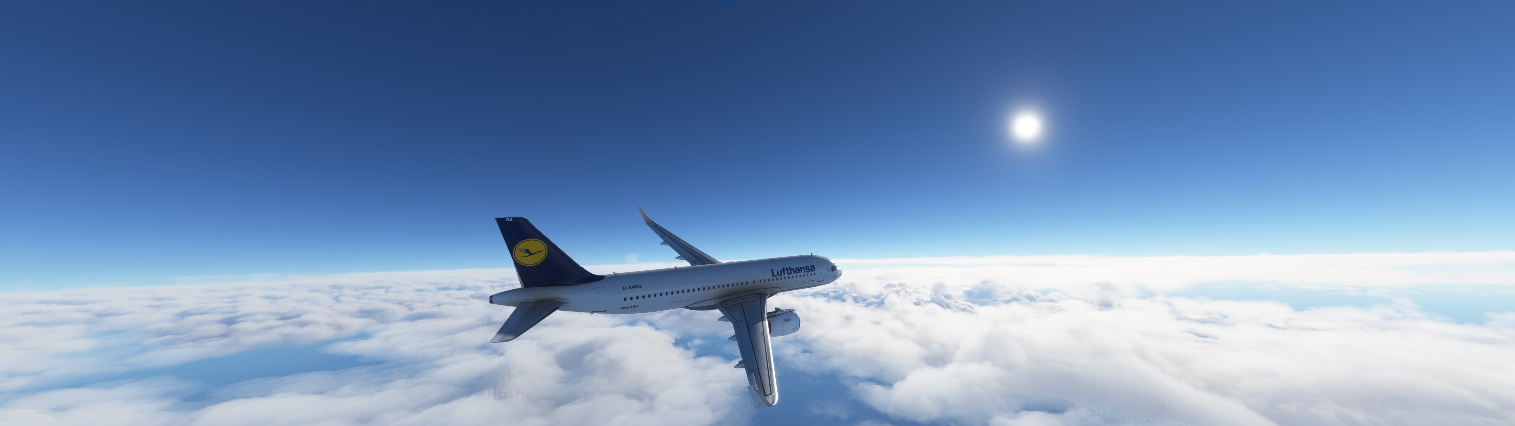Flight Simulator Flying Airbus A320 Sky Clouds Aircraft Airplane Lufthansa 5120x1440