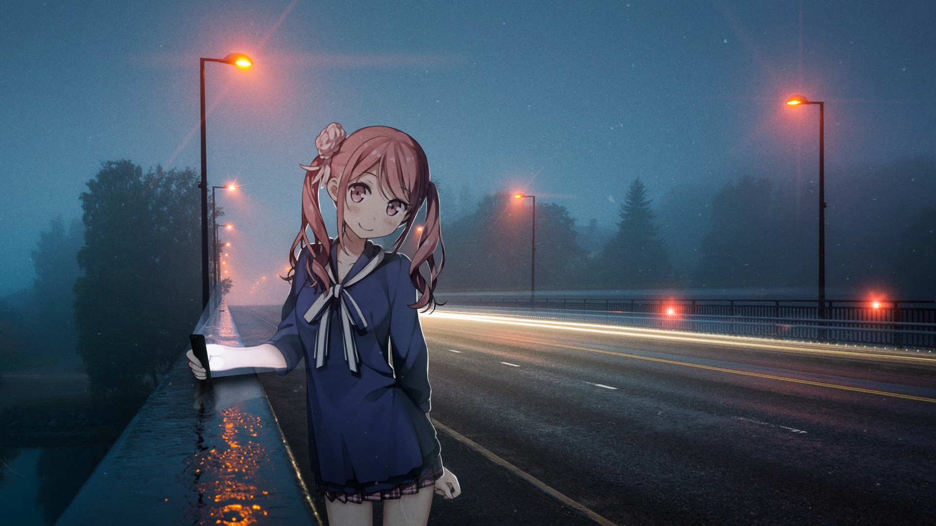 Kurumi Kantoku Kantoku Anime Girls Original Characters Street Light 1920x1080