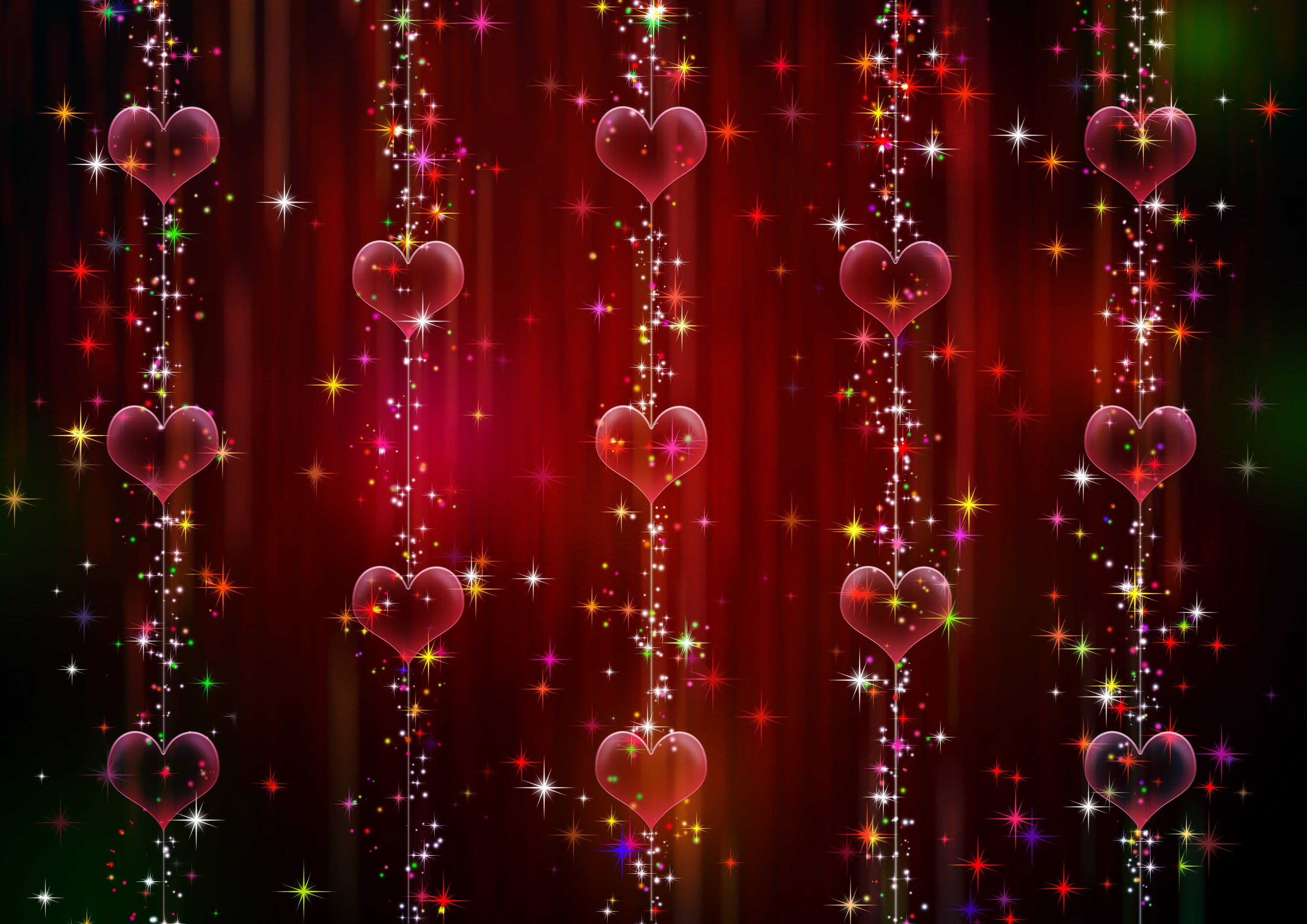 Digital Art Glitter Heart Love Pattern Red 3508x2480